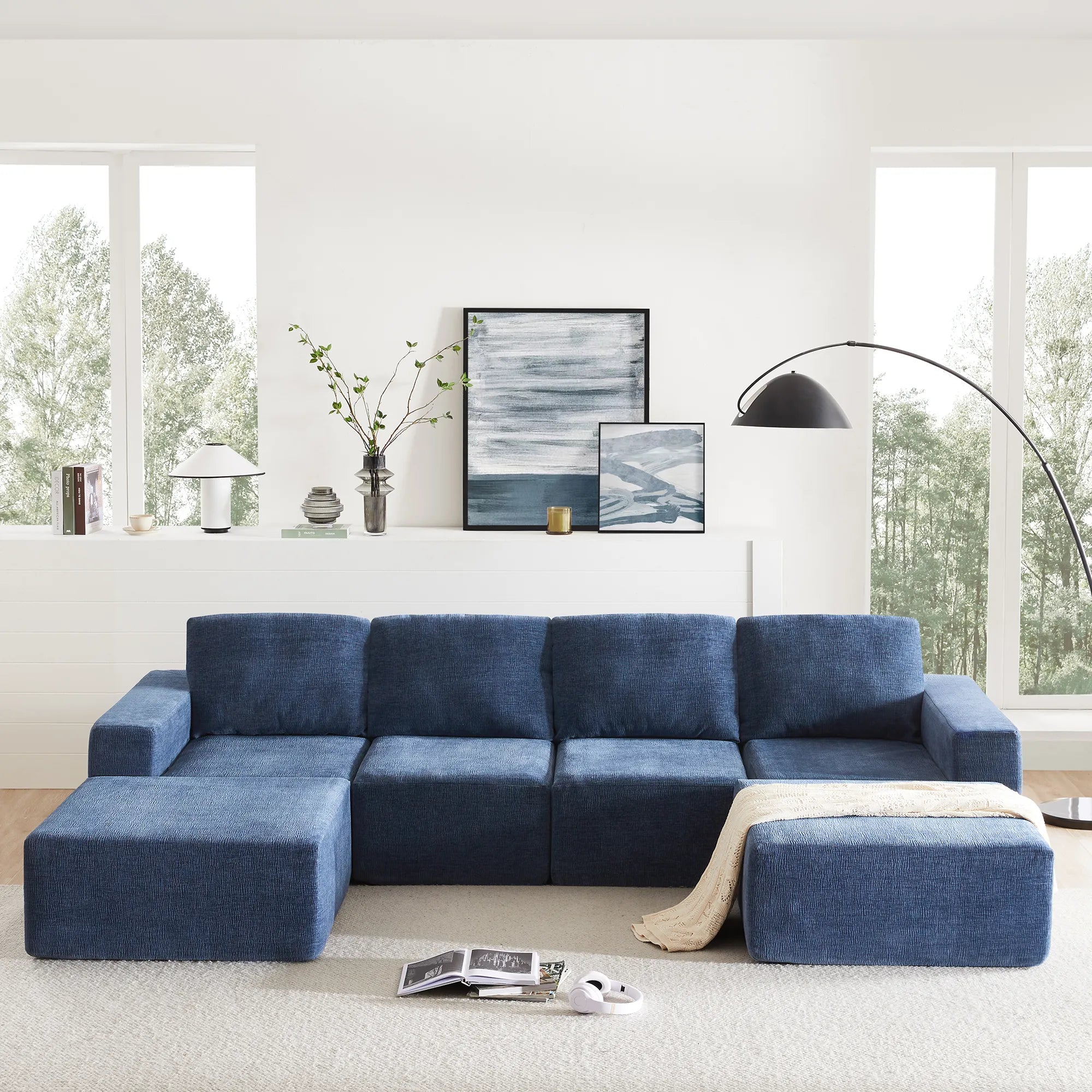 110" Chenille Upholstered Modern Modular Sectional Compressed Sofa