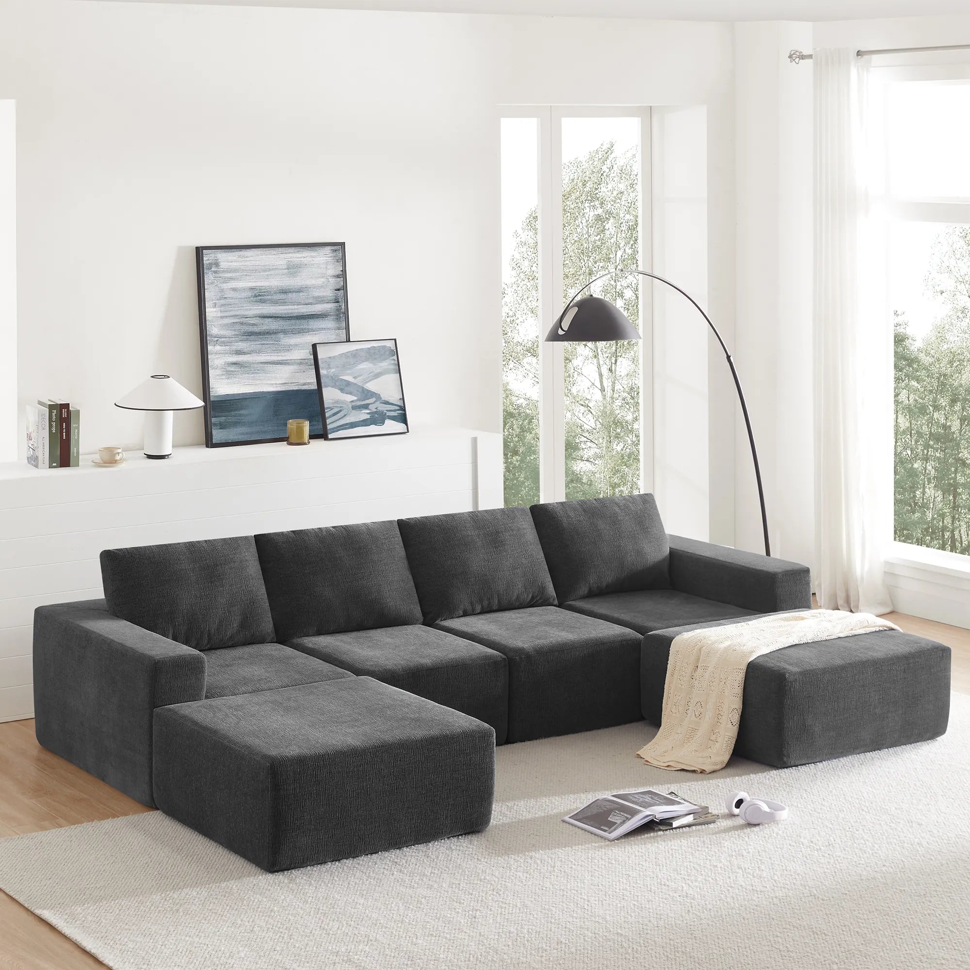 110" Chenille Upholstered Modern Modular Sectional Compressed Sofa