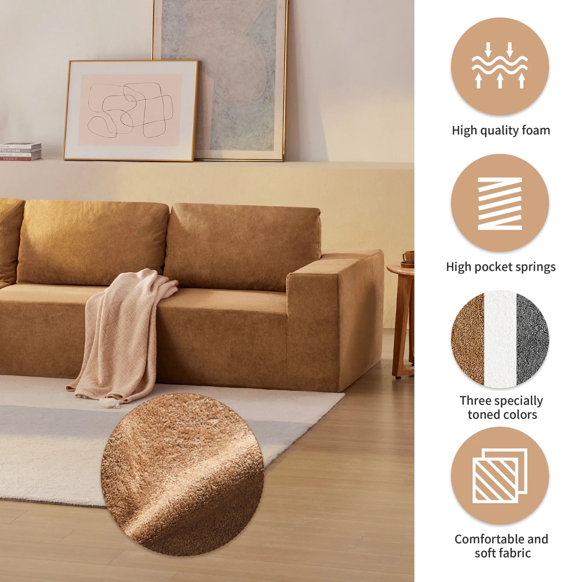 116" 5-Piece Upholstered Modern Modular Sectional Sofa