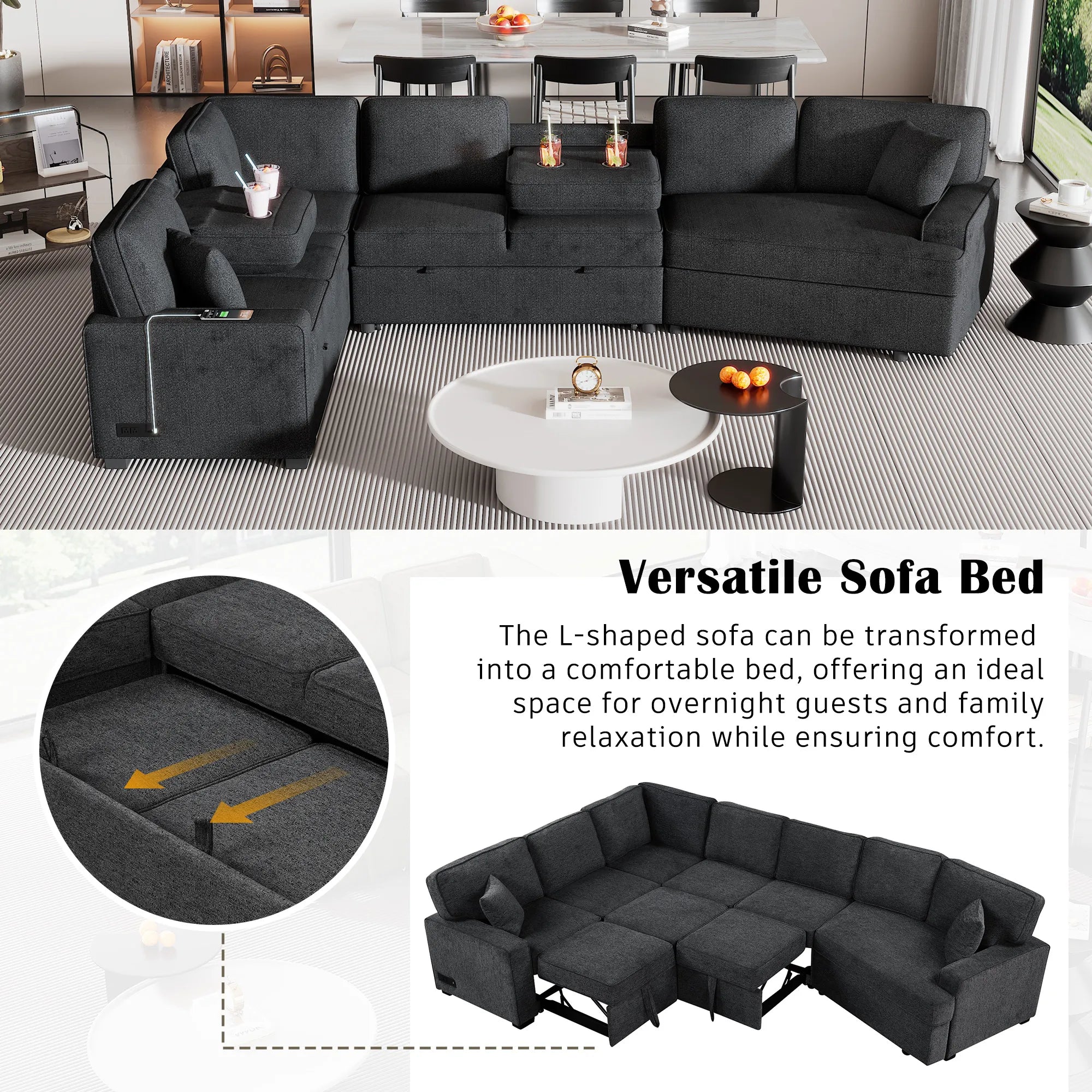 126" L Shape Sectional Sofa Bed