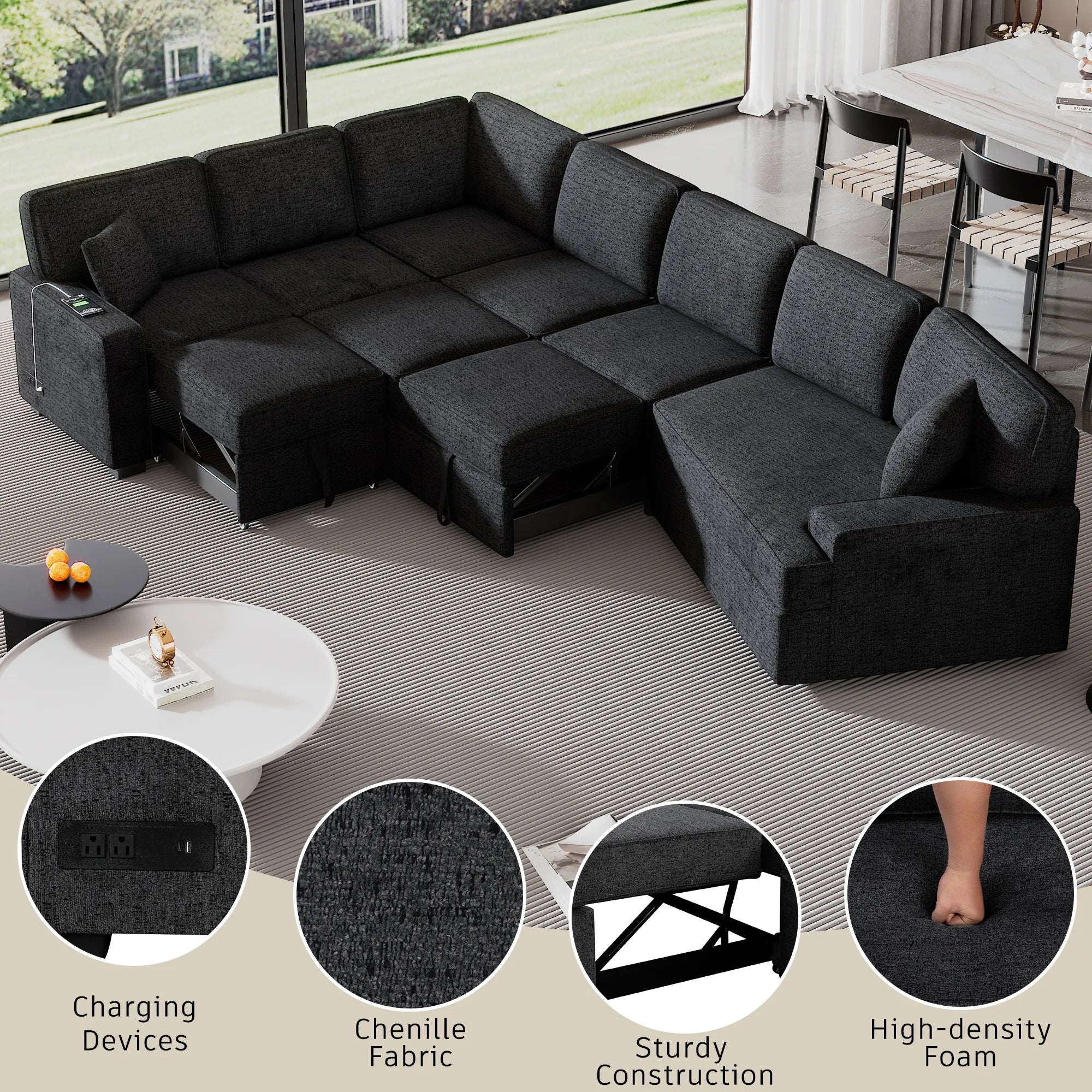 126" L Shape Sectional Sofa Bed