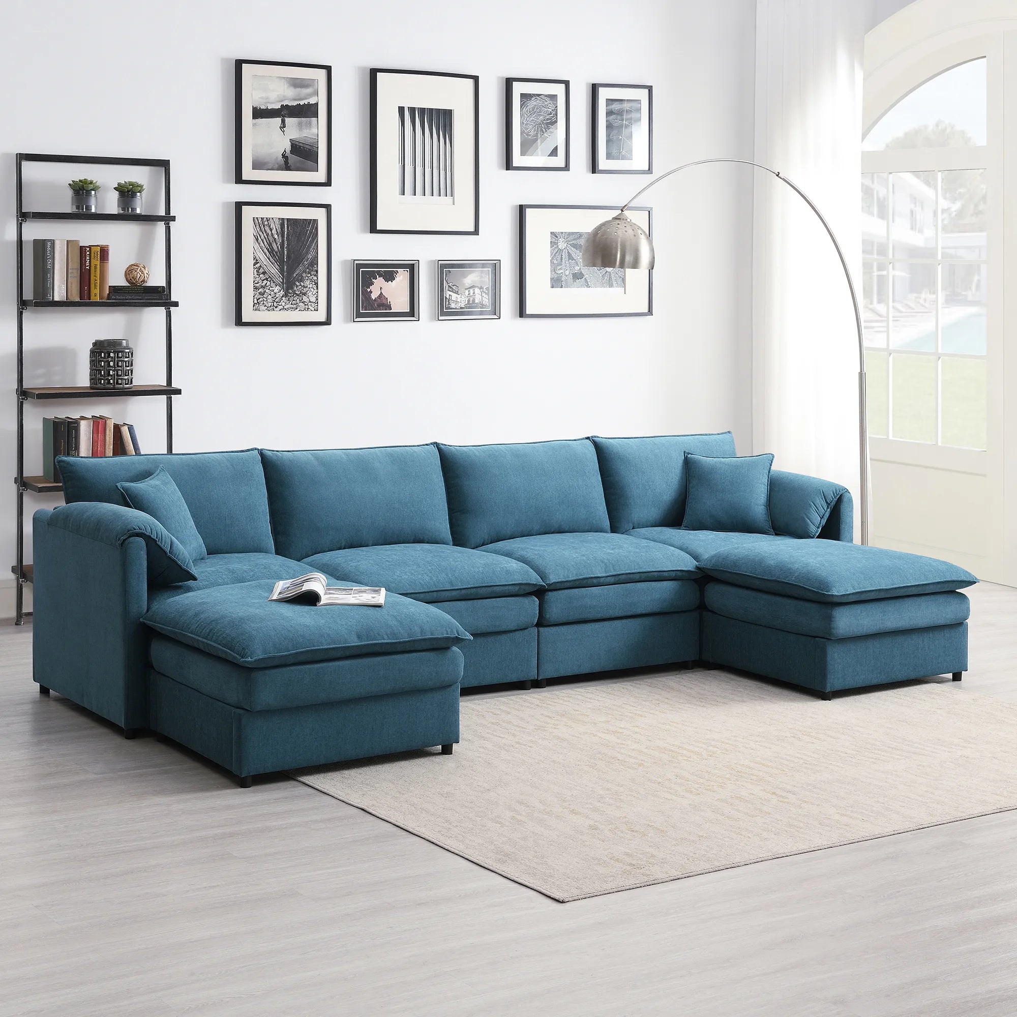 134" 6 Seater U Shaped Chenille Modular Sofa with Double Layer Cushions
