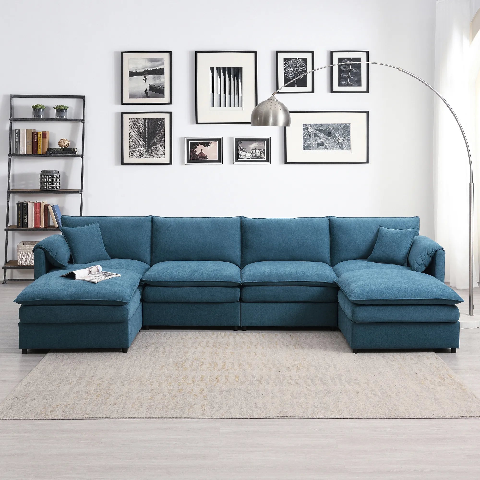 134" 6 Seater U Shaped Chenille Modular Sofa with Double Layer Cushions