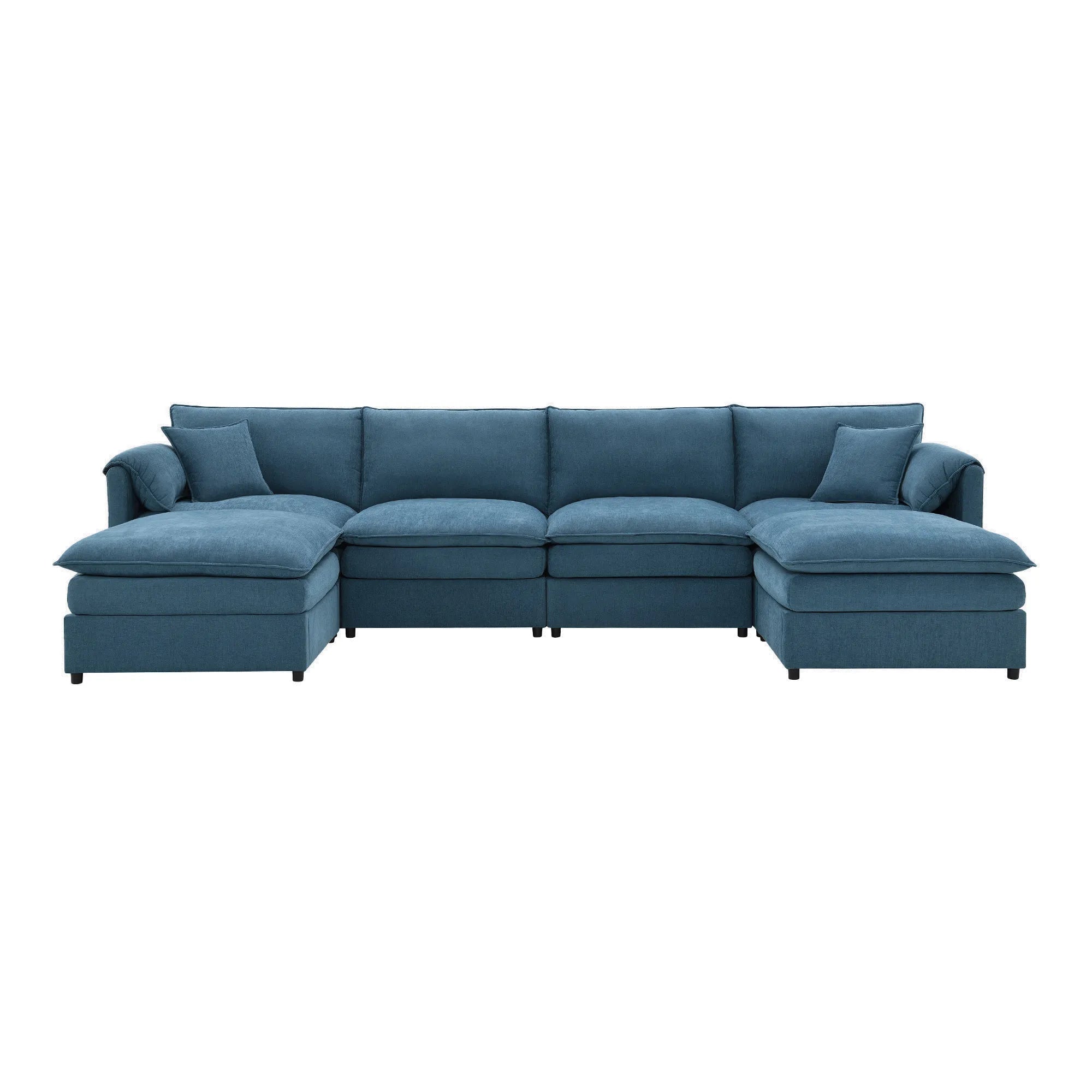 134" 6 Seater U Shaped Chenille Modular Sofa with Double Layer Cushions