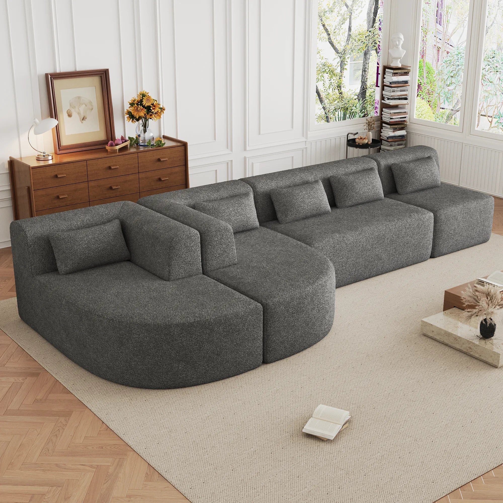144" Upholstered Modern Modular Sofa with Two Chaise Lounge