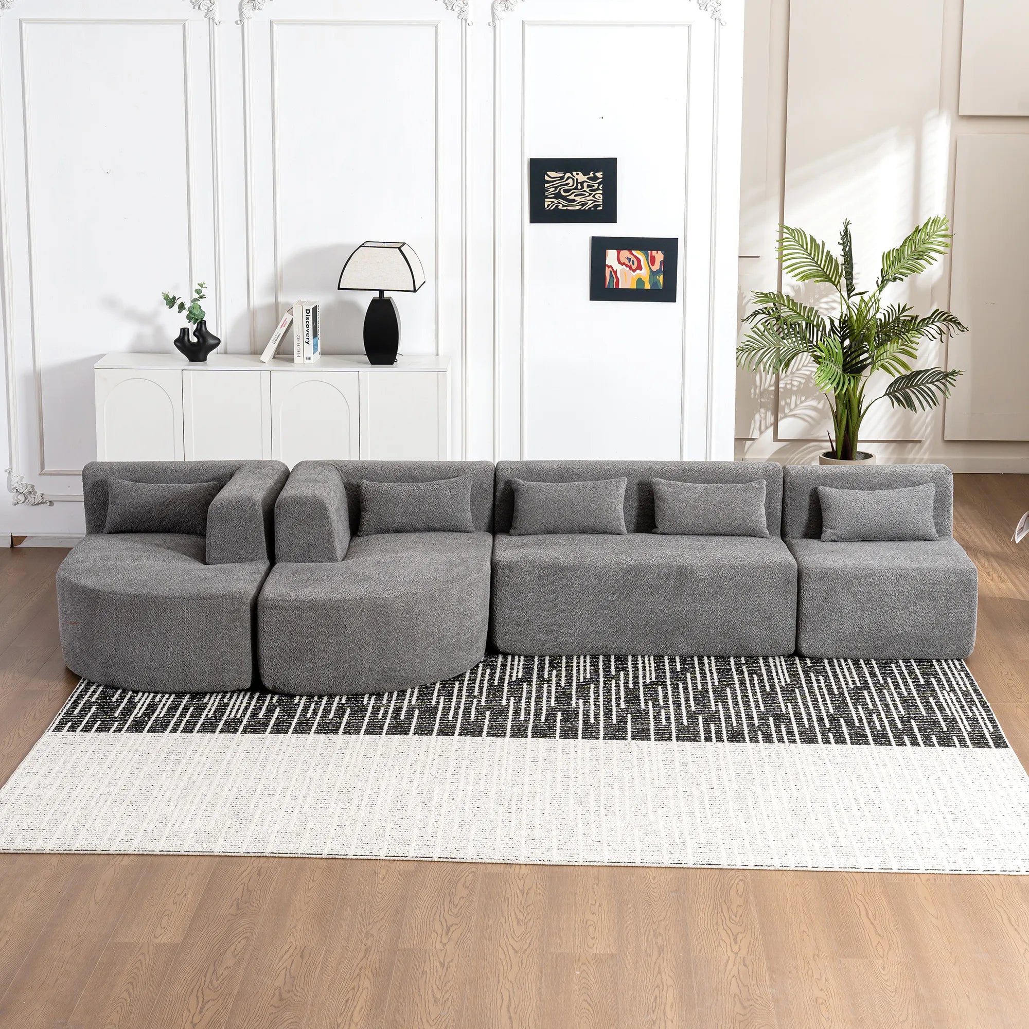 144" Upholstered Modern Modular Sofa with Two Chaise Lounge