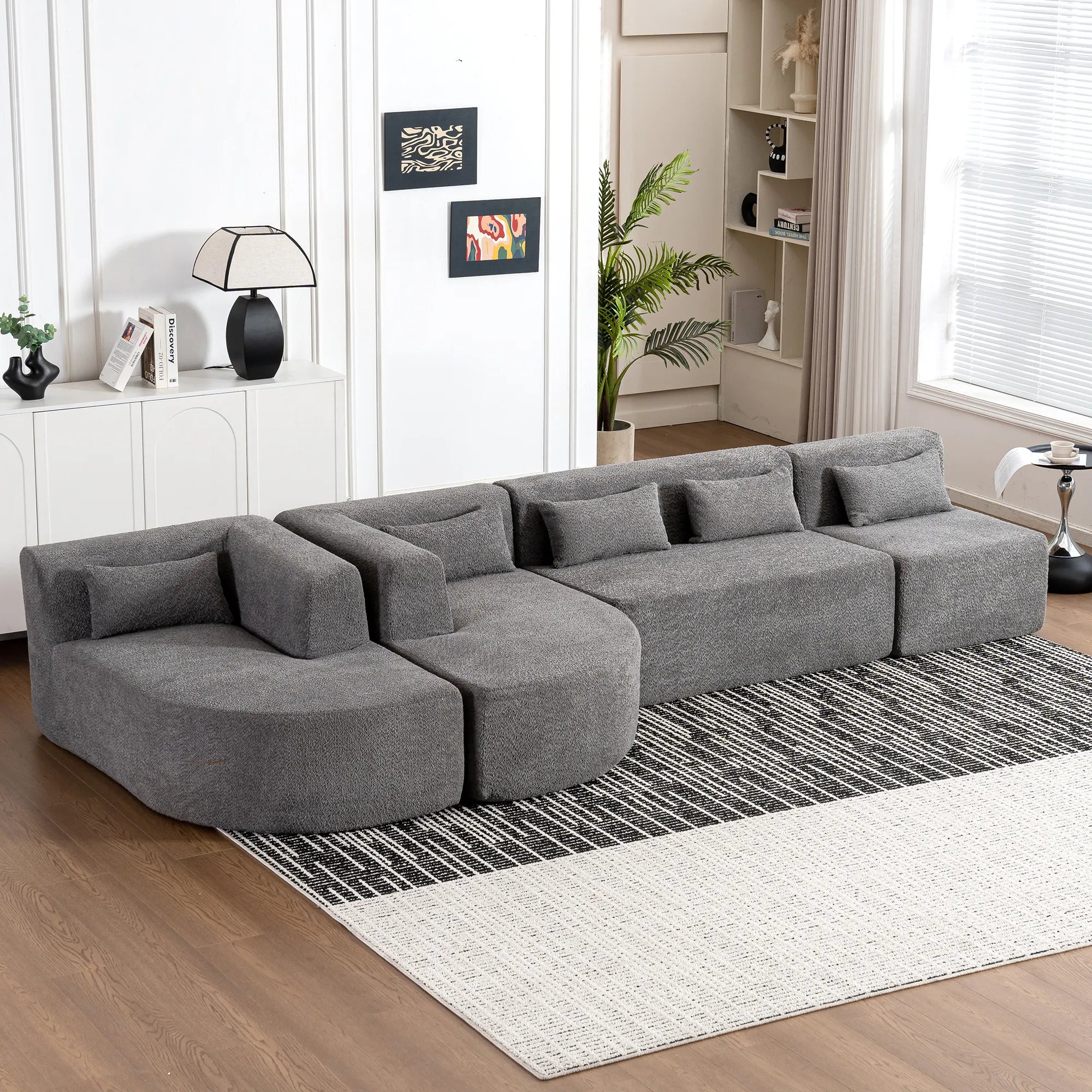 144" Upholstered Modern Modular Sofa with Two Chaise Lounge