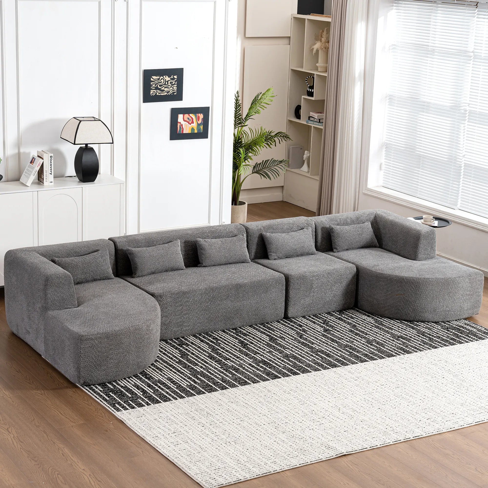 144" Upholstered Modern Modular Sofa with Two Chaise Lounge