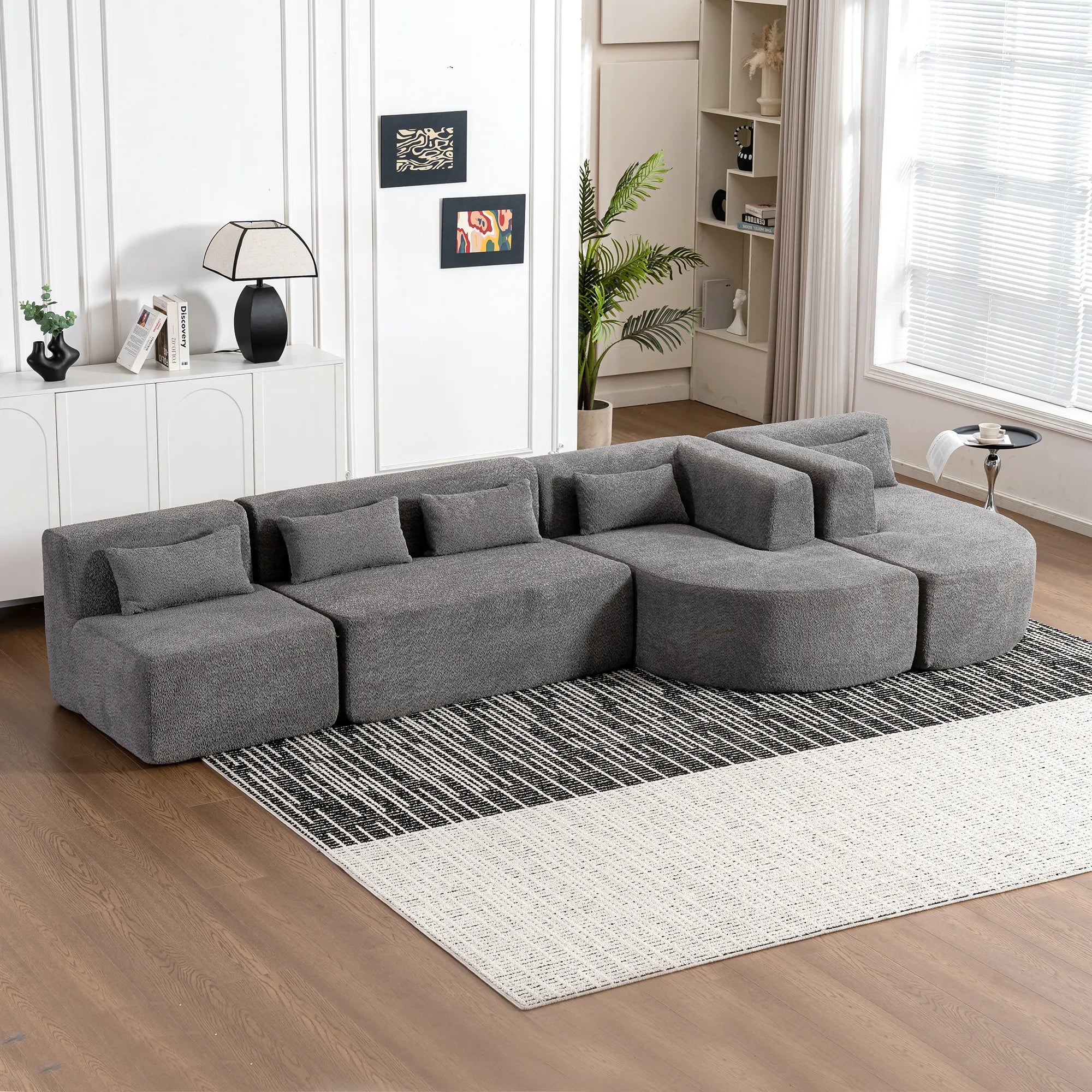 144" Upholstered Modern Modular Sofa with Two Chaise Lounge