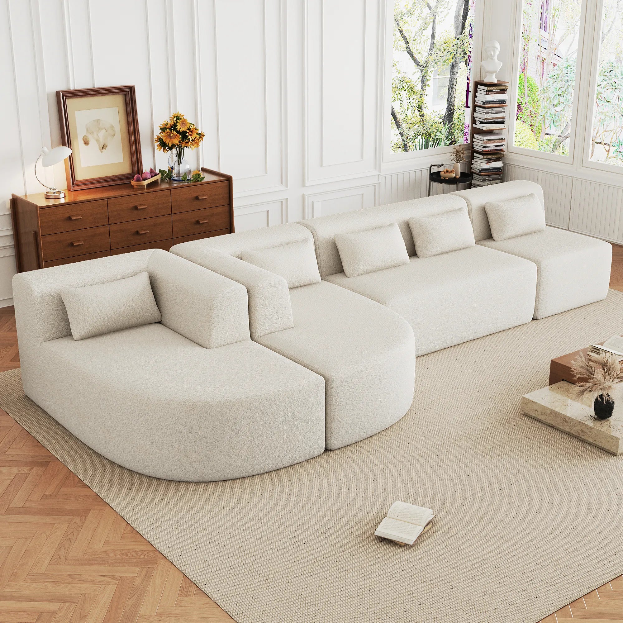 144" Upholstered Modern Modular Sofa with Two Chaise Lounge