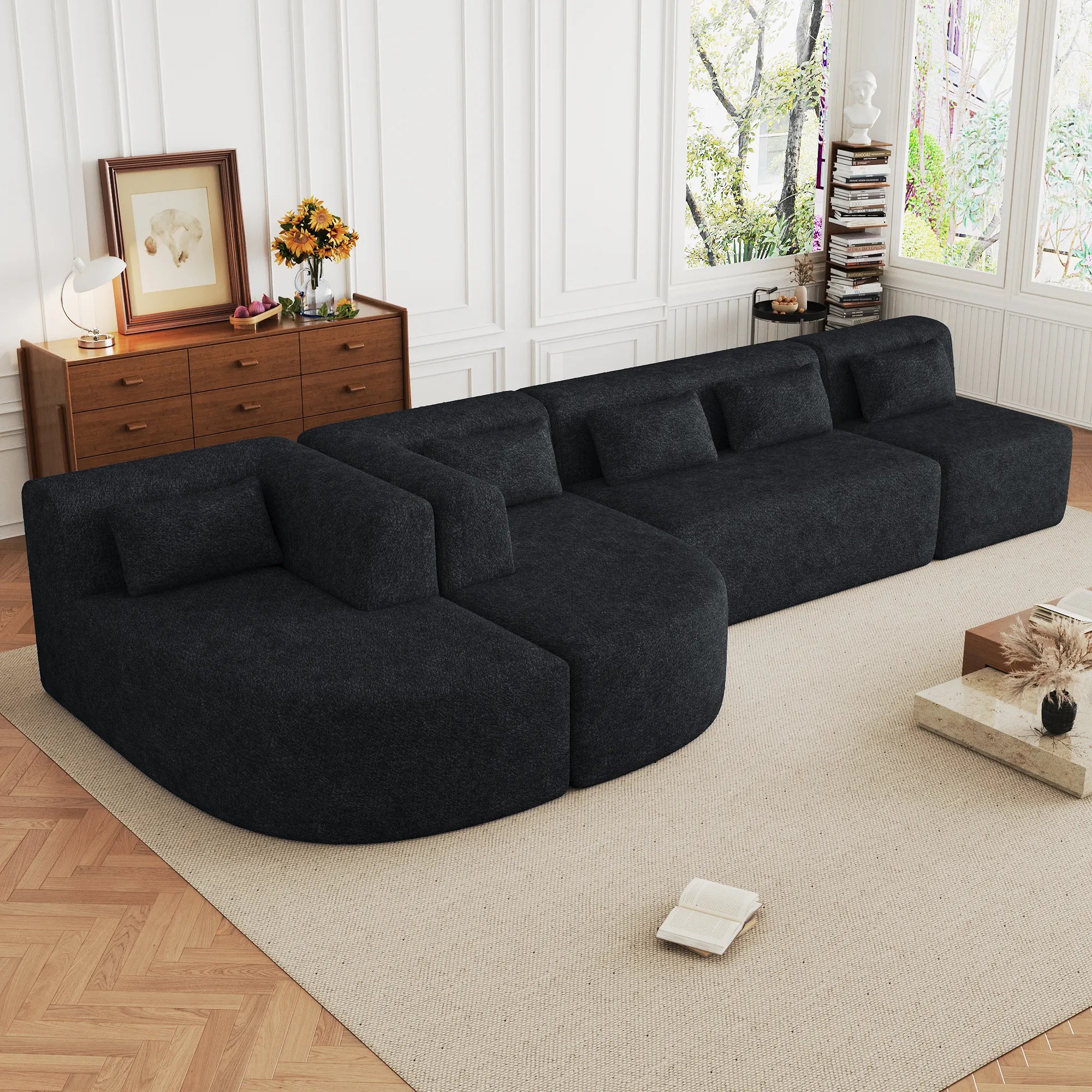 144" Upholstered Modern Modular Sofa with Two Chaise Lounge