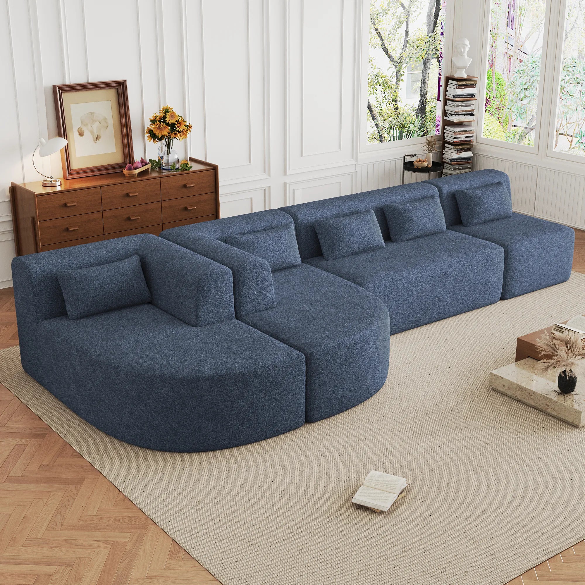 144" Upholstered Modern Modular Sofa with Two Chaise Lounge