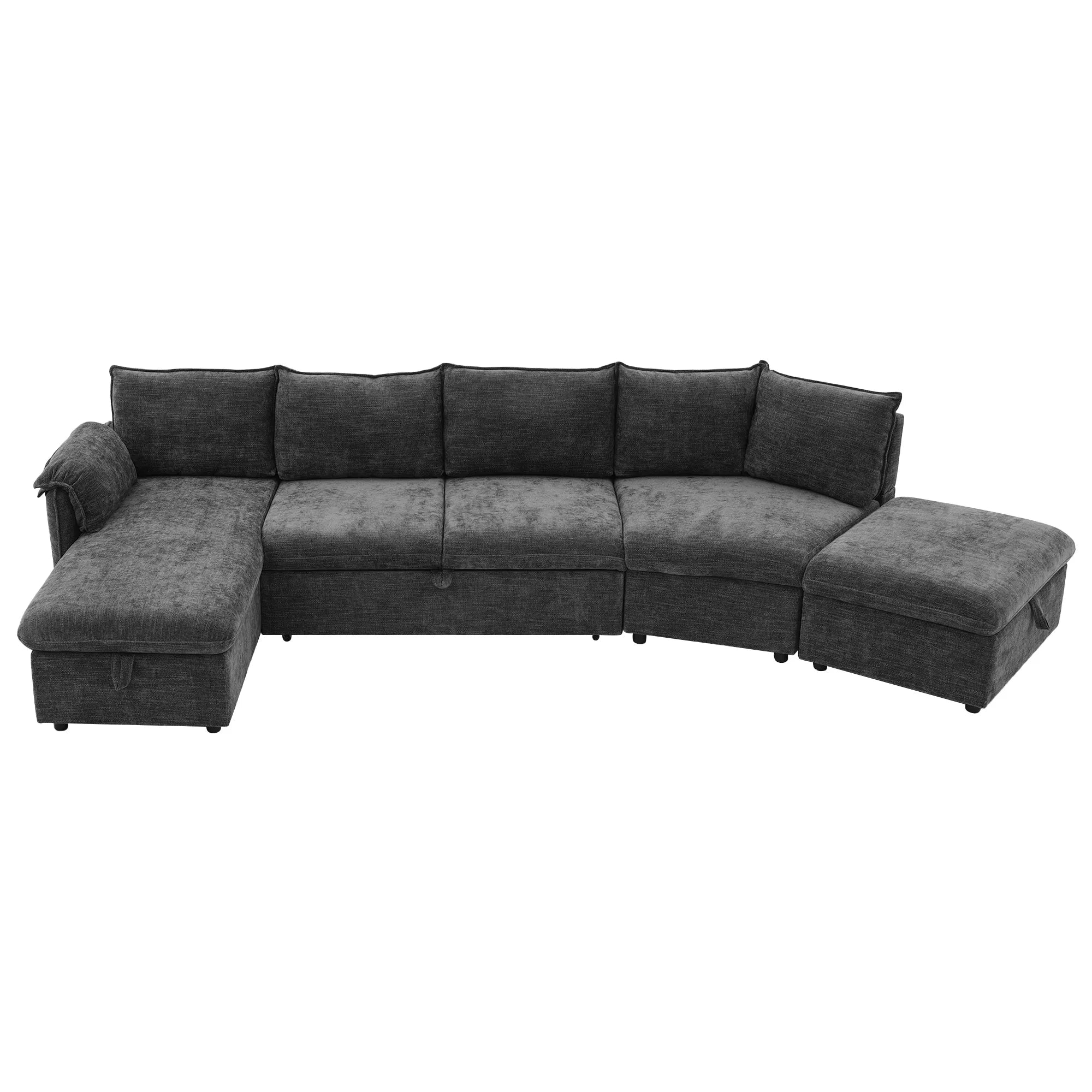 147" L Shape Pull-Out Sectional Sofa Bed with Ottoman