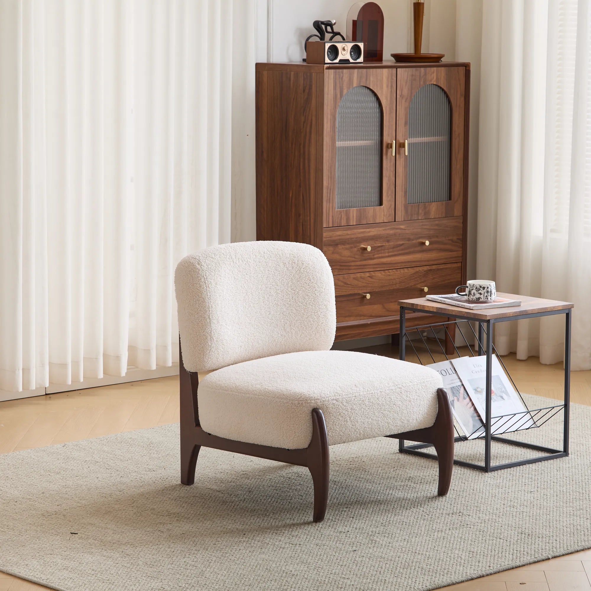 Modern Soft Boucle Lounge Accent Chair with Solid Wood Frame