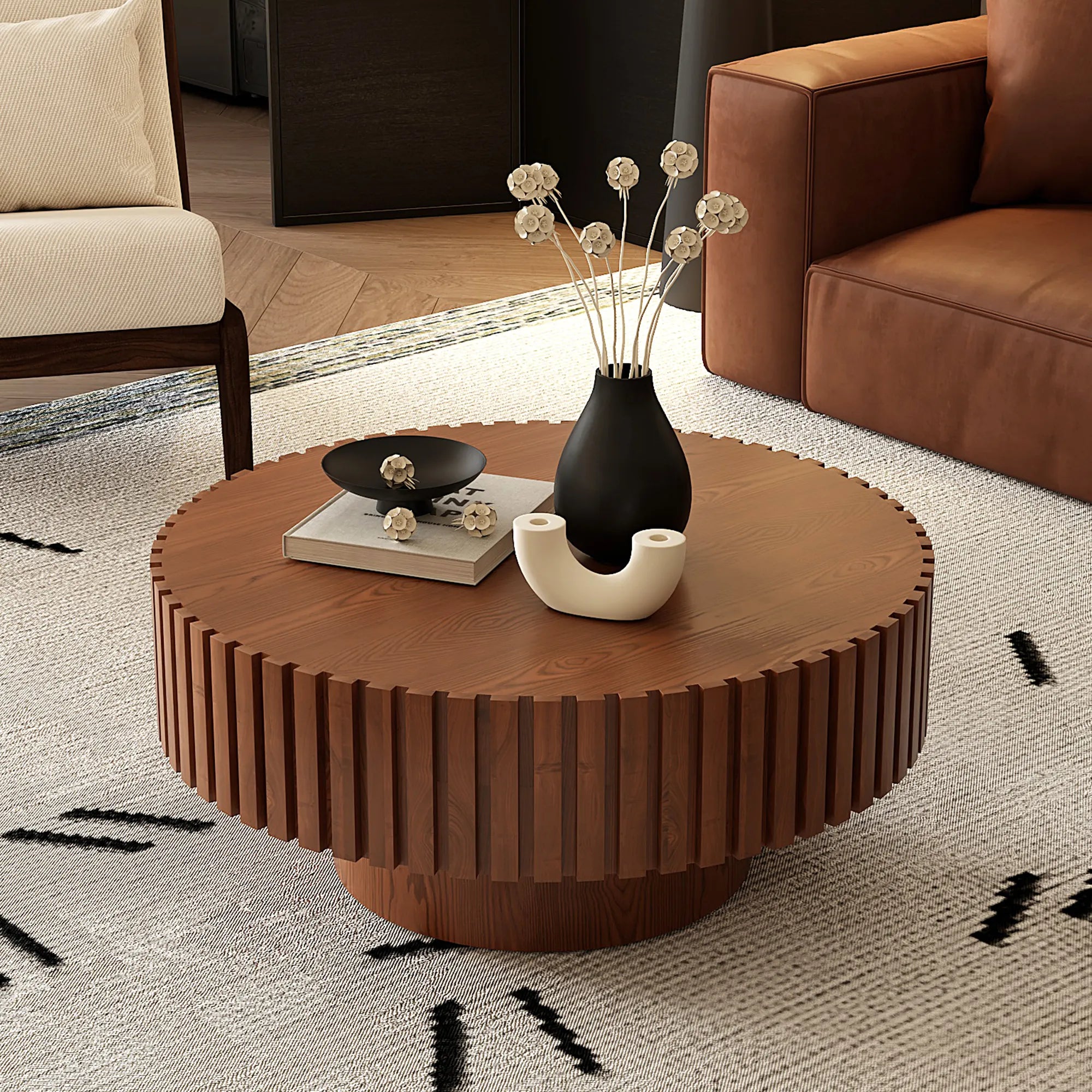 31" Round Coffee Table With Sturdy Pedestal