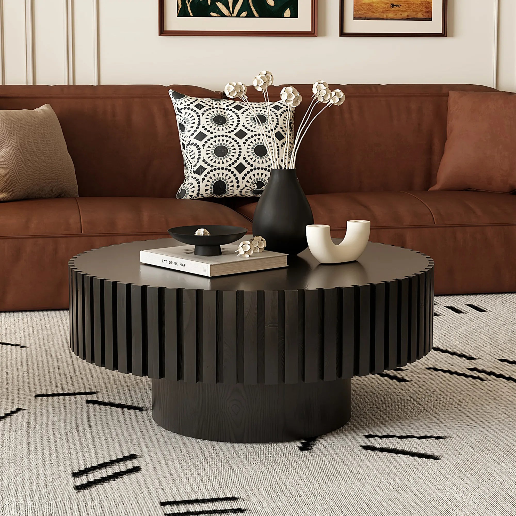 31" Round Coffee Table With Sturdy Pedestal