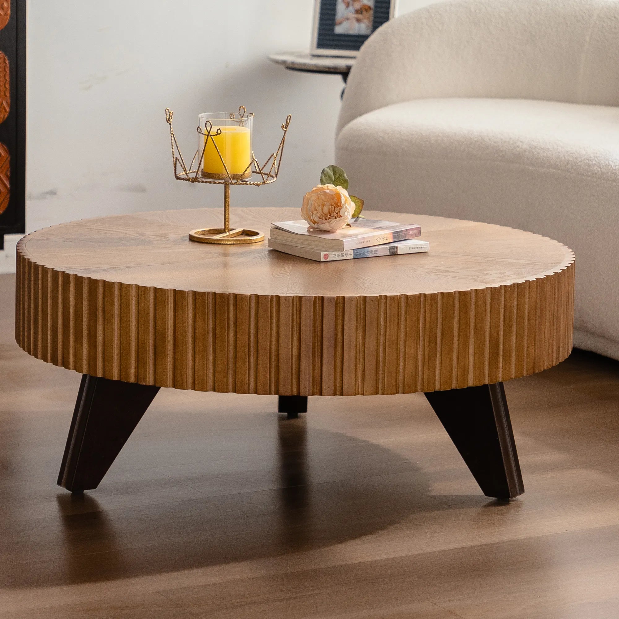 35" Round Retro Wood Coffee Table