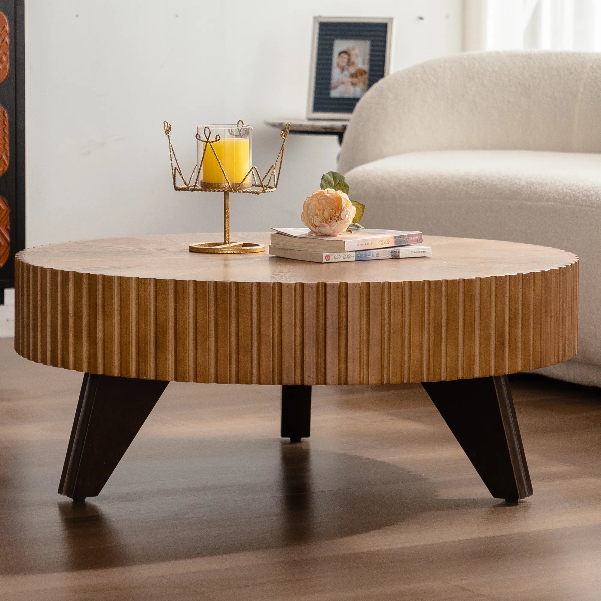35" Round Retro Wood Coffee Table