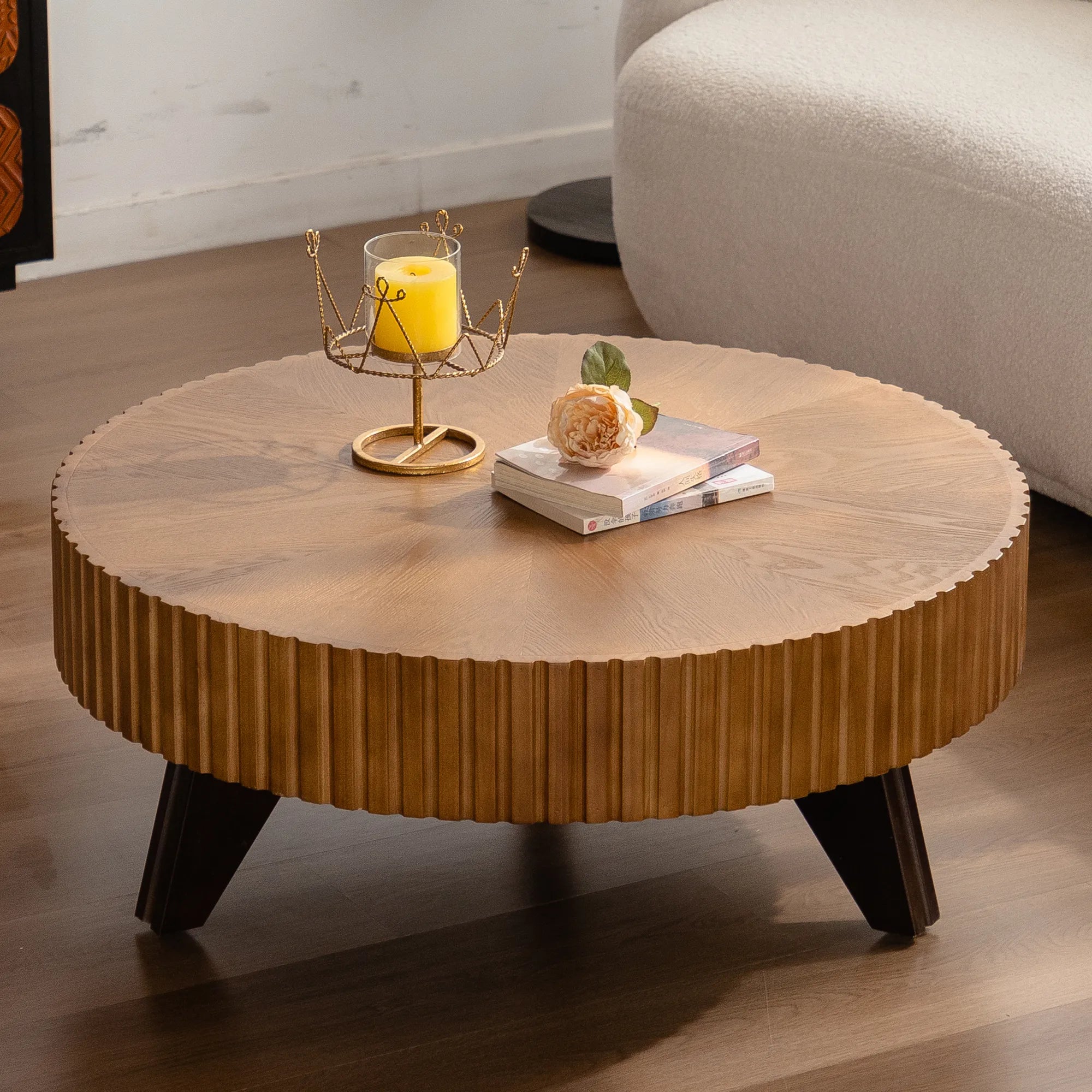 35" Round Retro Wood Coffee Table
