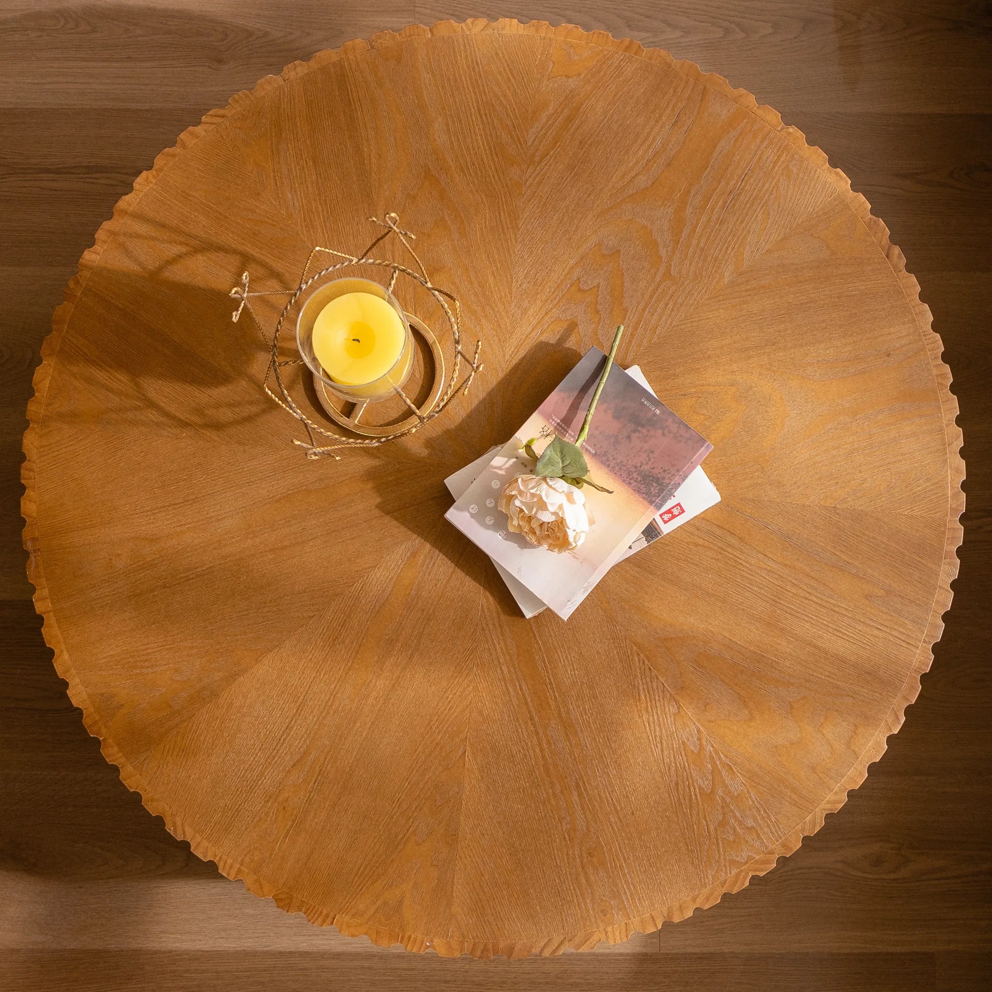 35" Round Retro Wood Coffee Table