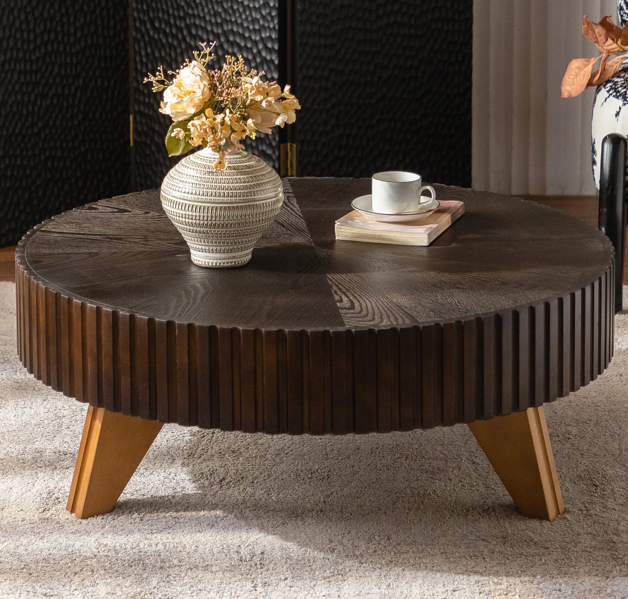 35" Round Retro Wood Coffee Table
