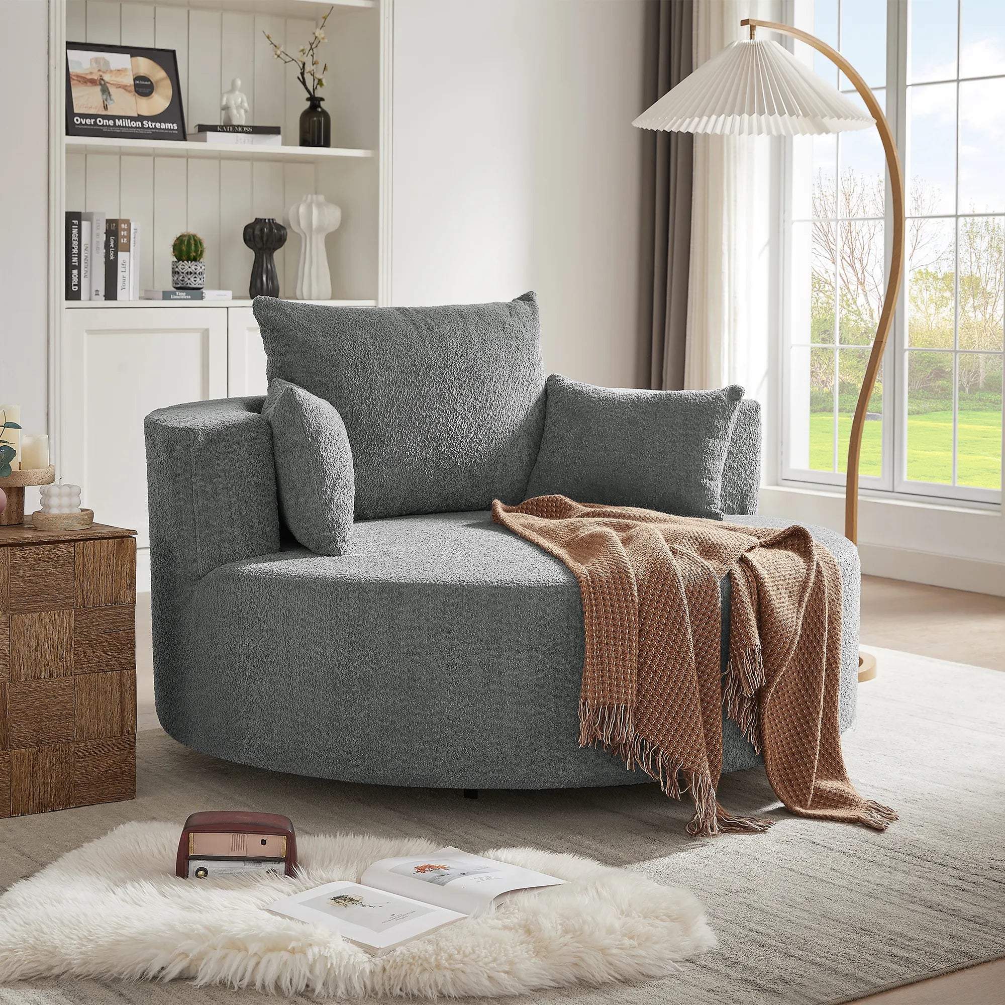 360° Swivel Barrel Accent Chair With Throw Pillows