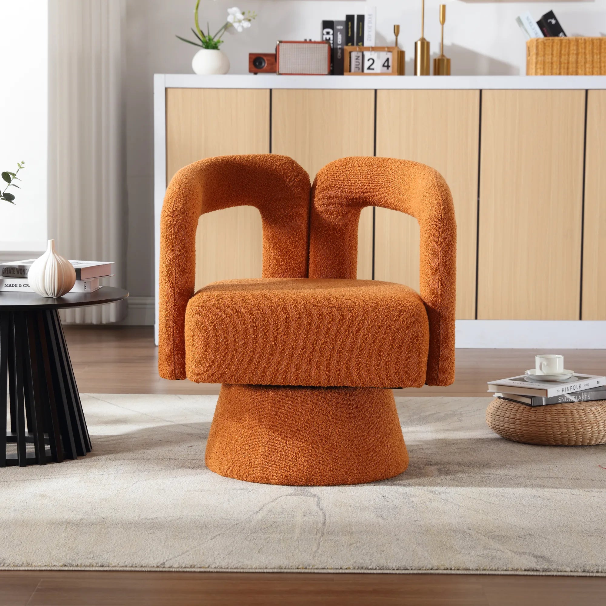 360° Swivel Cuddle Barrel Accent Chair With Fluffy Fabric