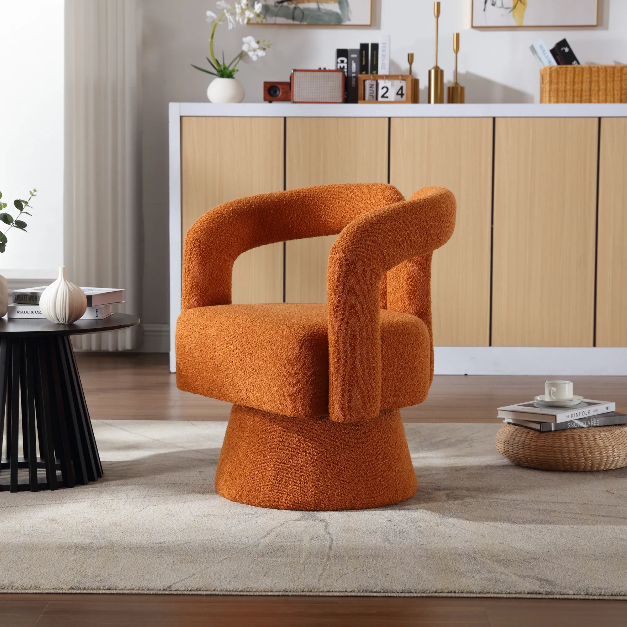 360° Swivel Cuddle Barrel Accent Chair With Fluffy Fabric