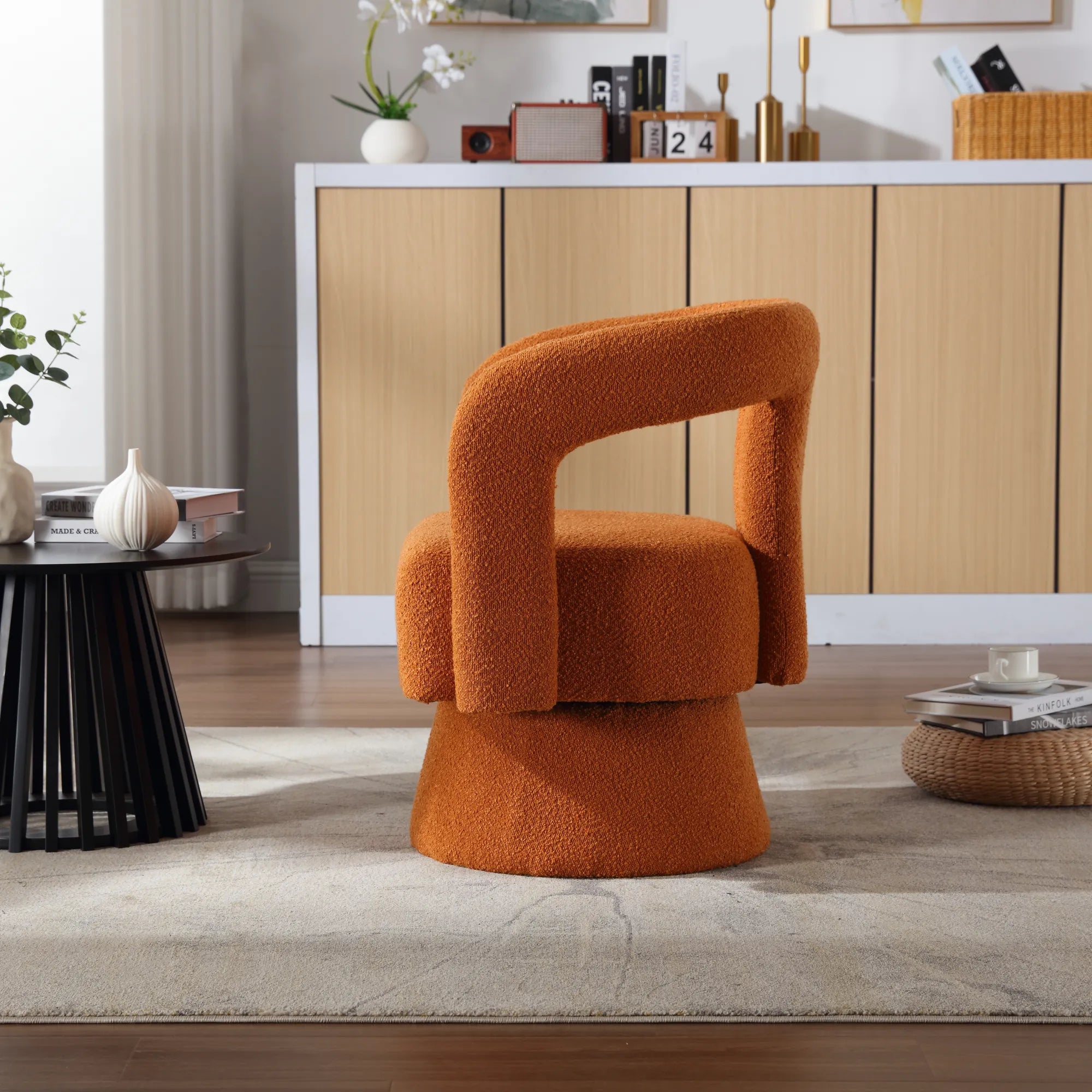 360° Swivel Cuddle Barrel Accent Chair With Fluffy Fabric