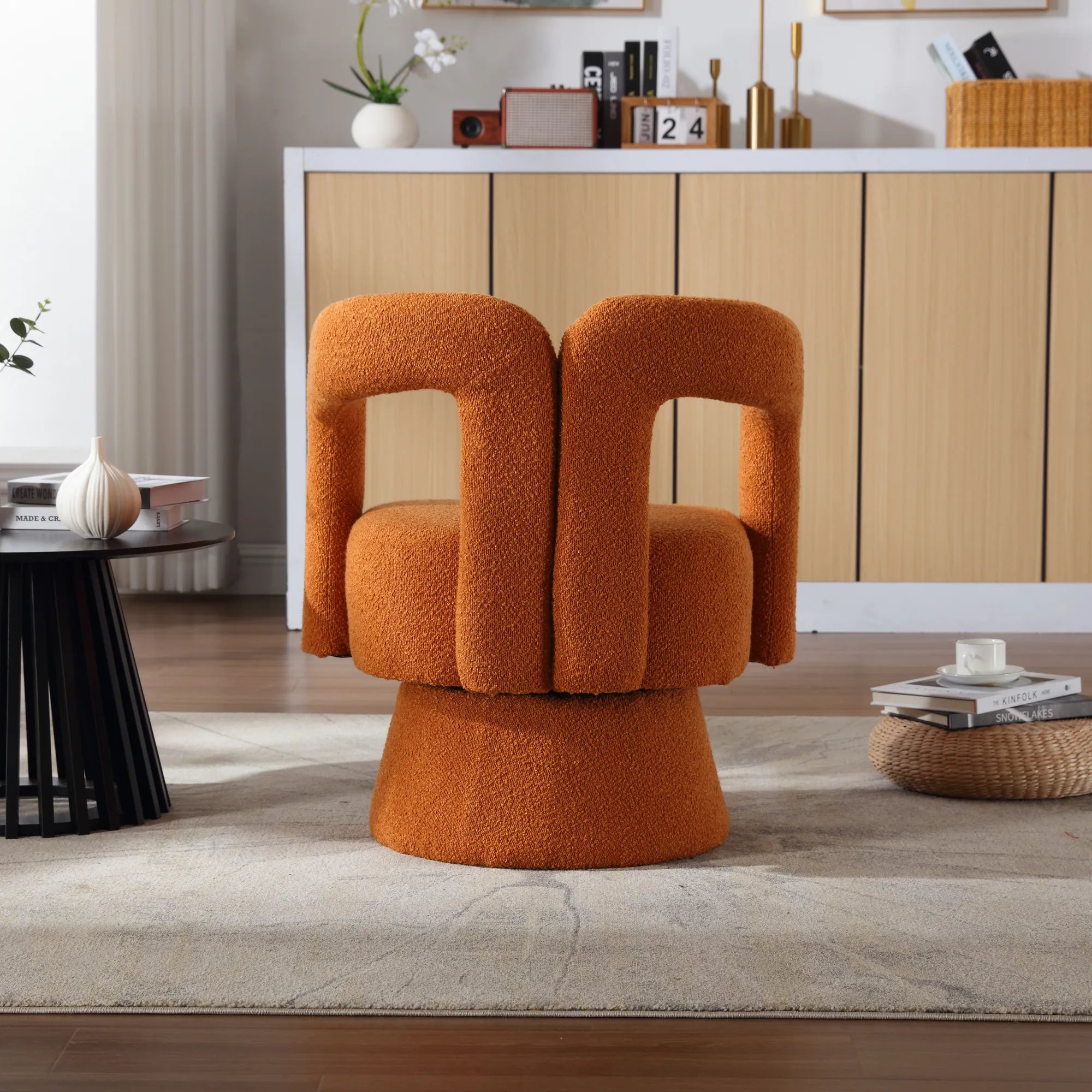 360° Swivel Cuddle Barrel Accent Chair With Fluffy Fabric