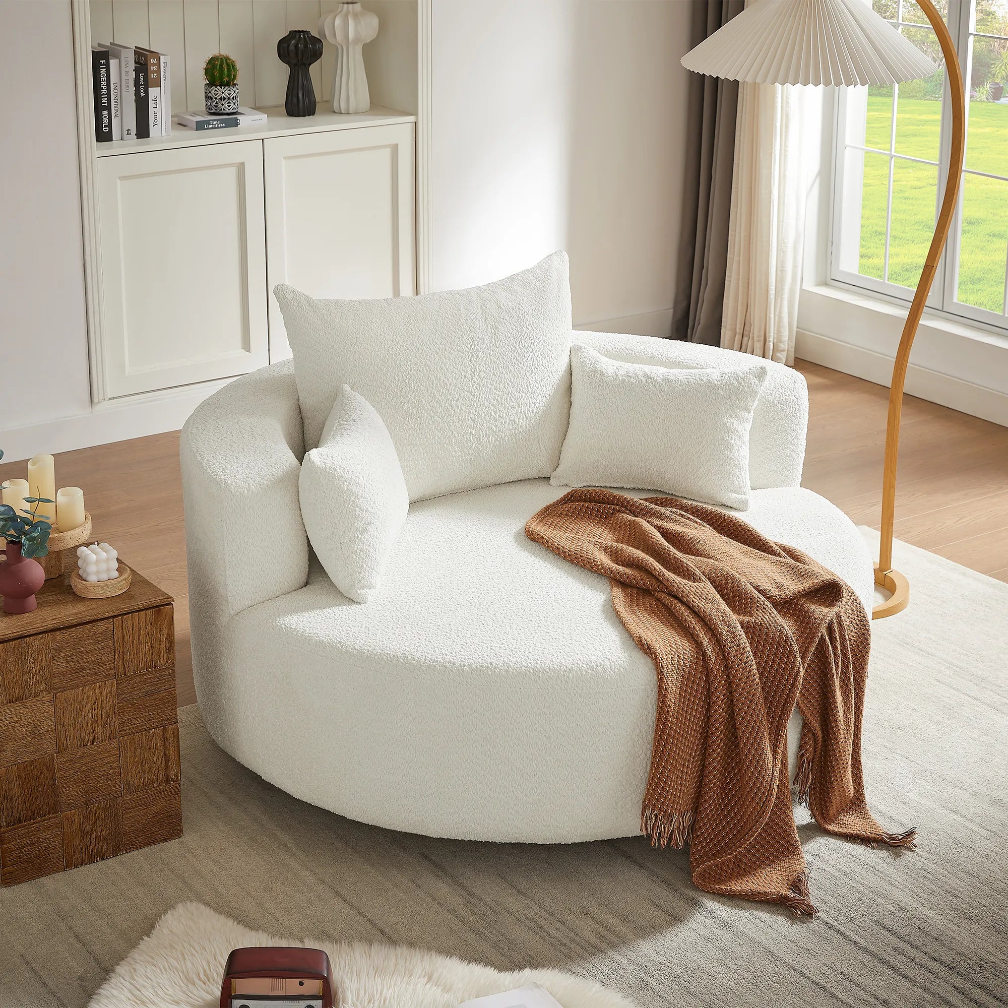 360° Swivel Barrel Accent Chair With Throw Pillows