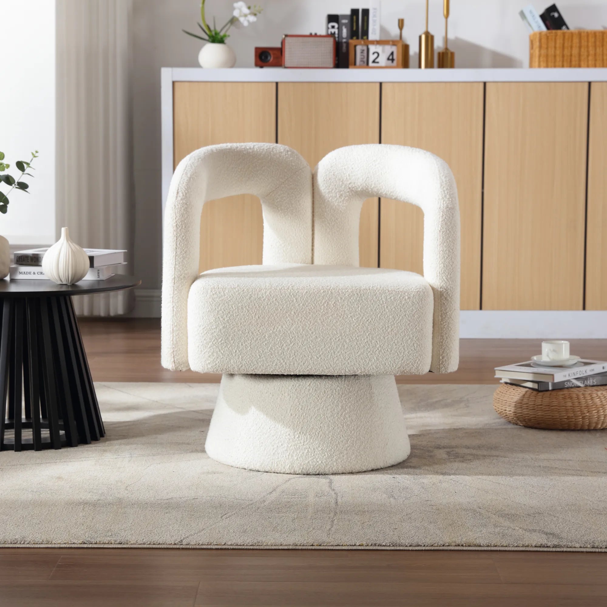 360° Swivel Cuddle Barrel Accent Chair With Fluffy Fabric