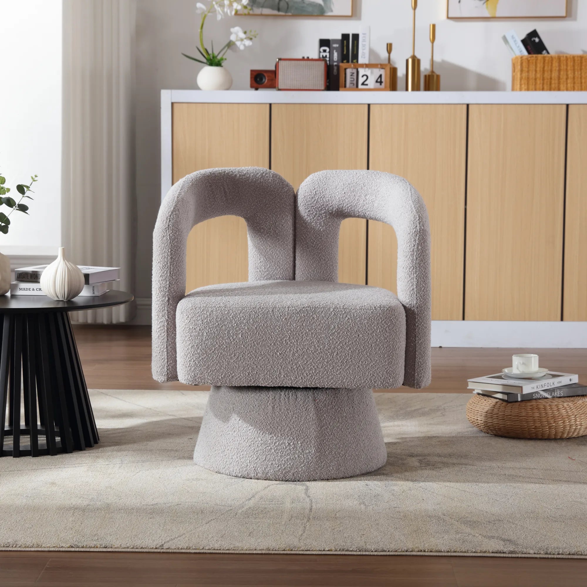 360° Swivel Cuddle Barrel Accent Chair With Fluffy Fabric