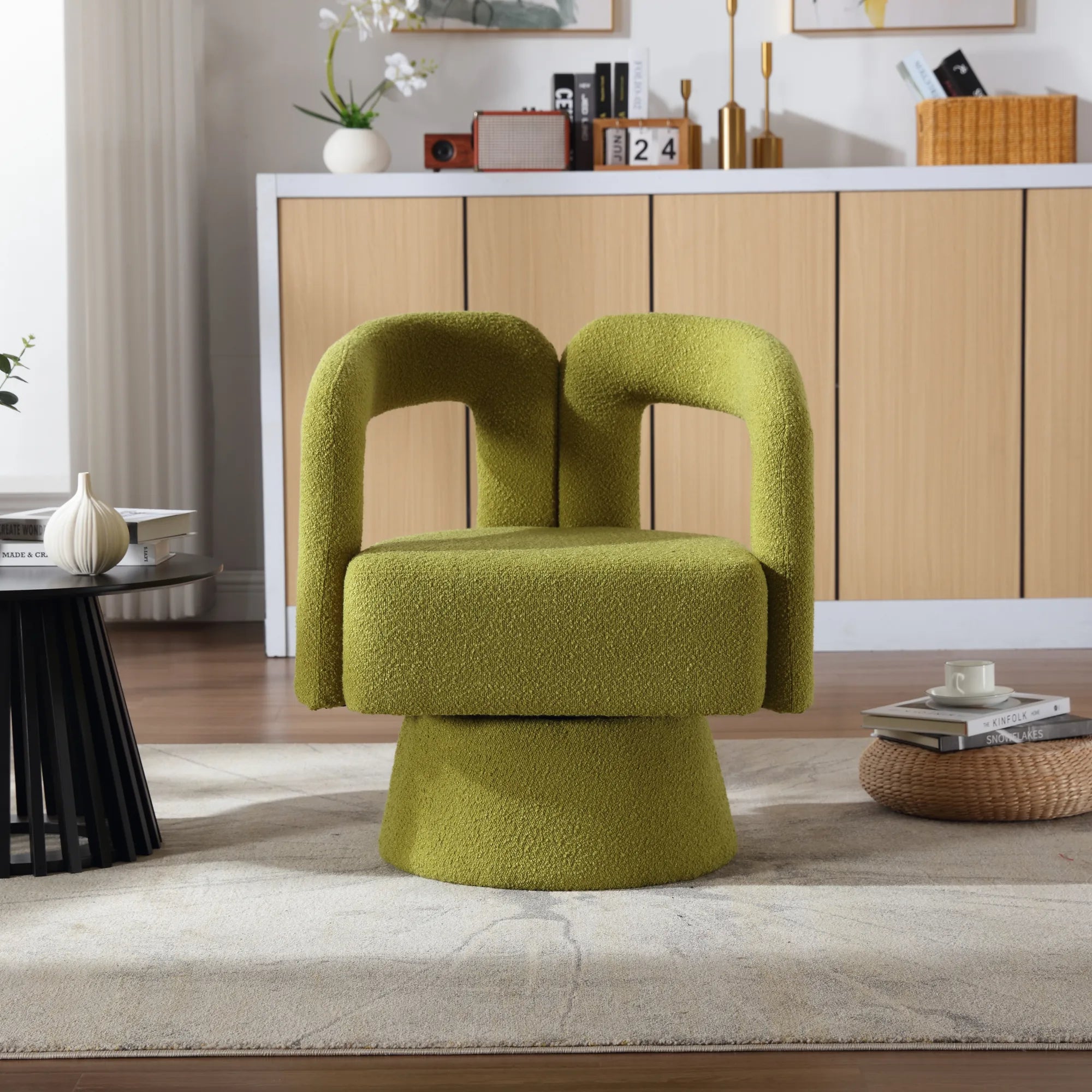 360° Swivel Cuddle Barrel Accent Chair With Fluffy Fabric