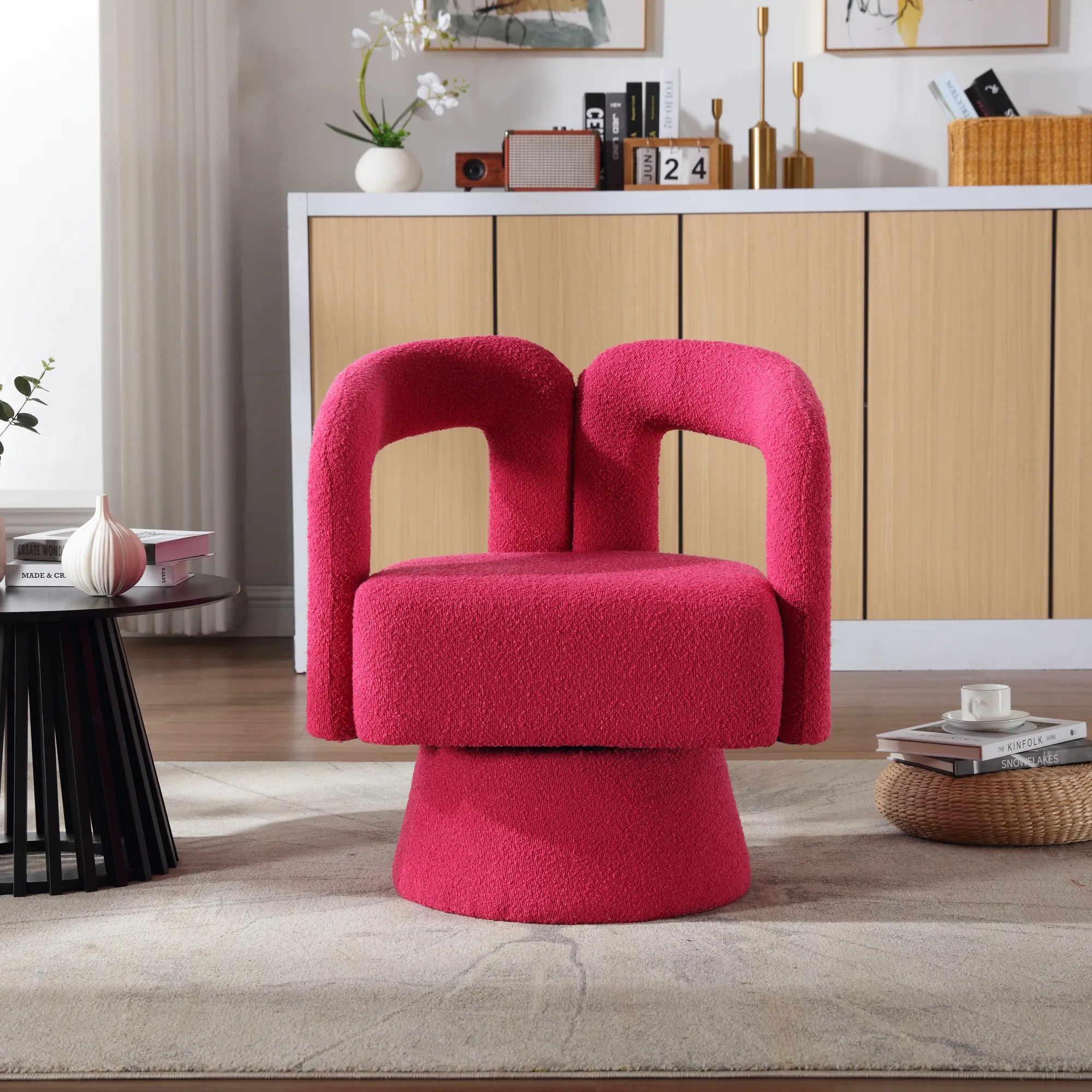 360° Swivel Cuddle Barrel Accent Chair With Fluffy Fabric