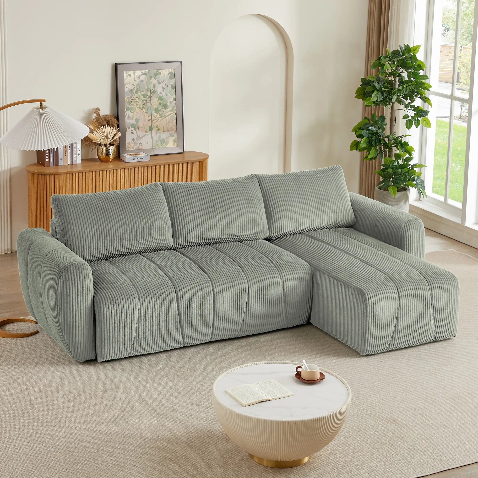 3 Seater Fabric Convertible Modern Sectional Sleeper Sofa Bed