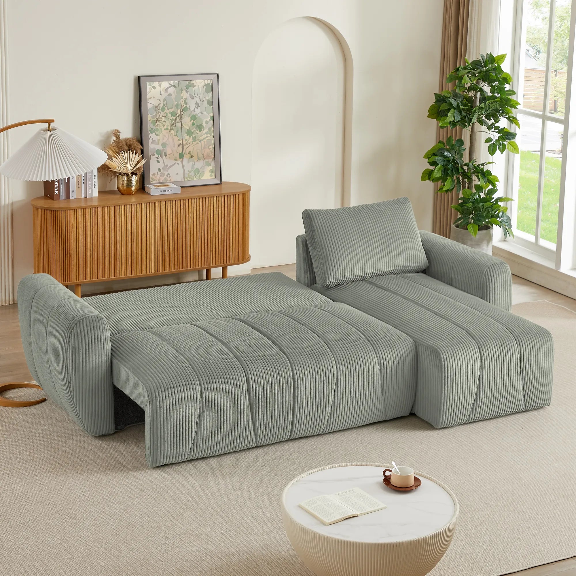 3 Seater Fabric Convertible Modern Sectional Sleeper Sofa Bed