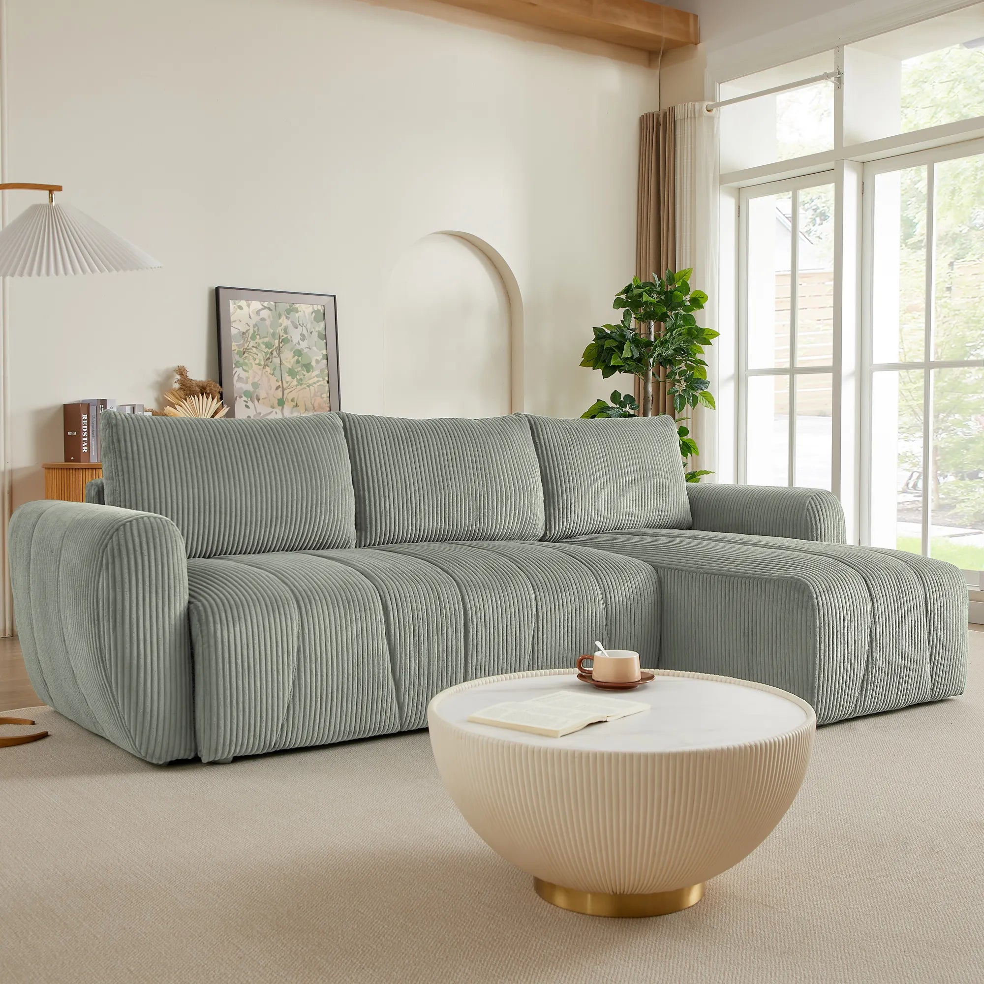 3 Seater Fabric Convertible Modern Sectional Sleeper Sofa Bed