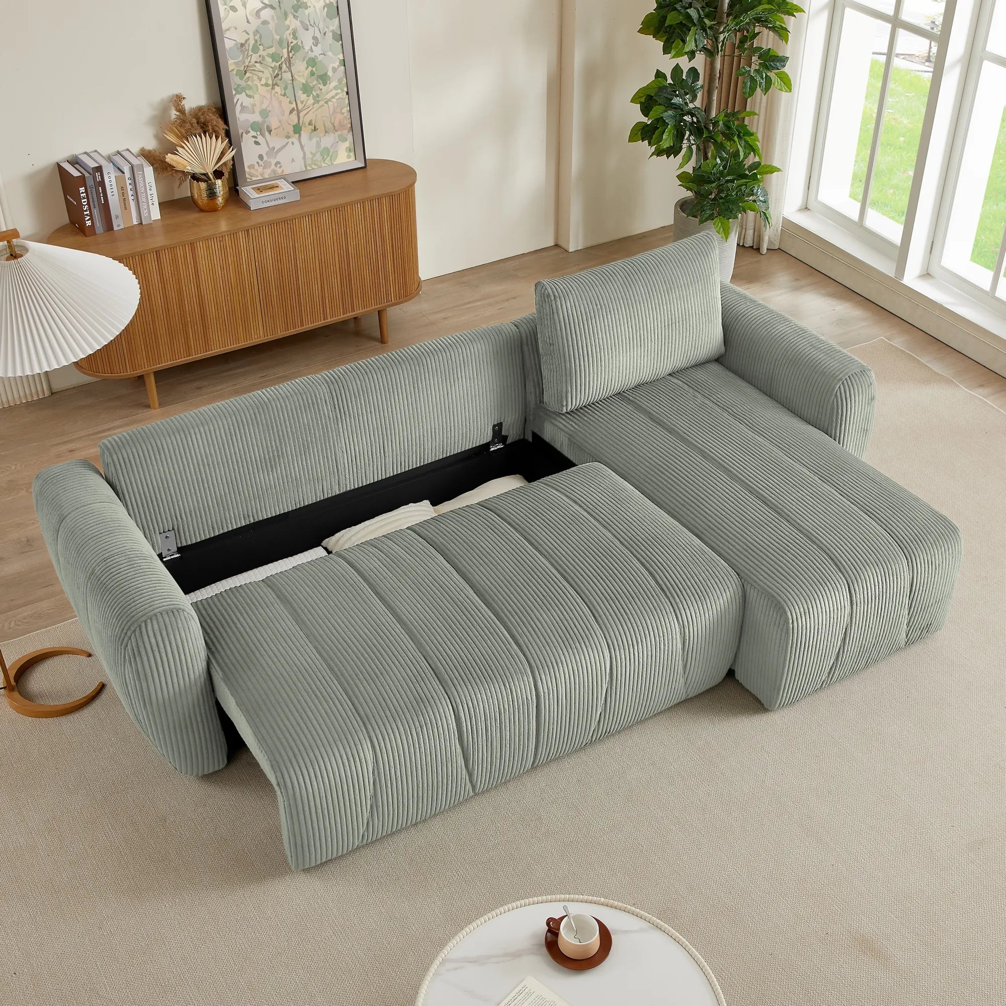 3 Seater Fabric Convertible Modern Sectional Sleeper Sofa Bed
