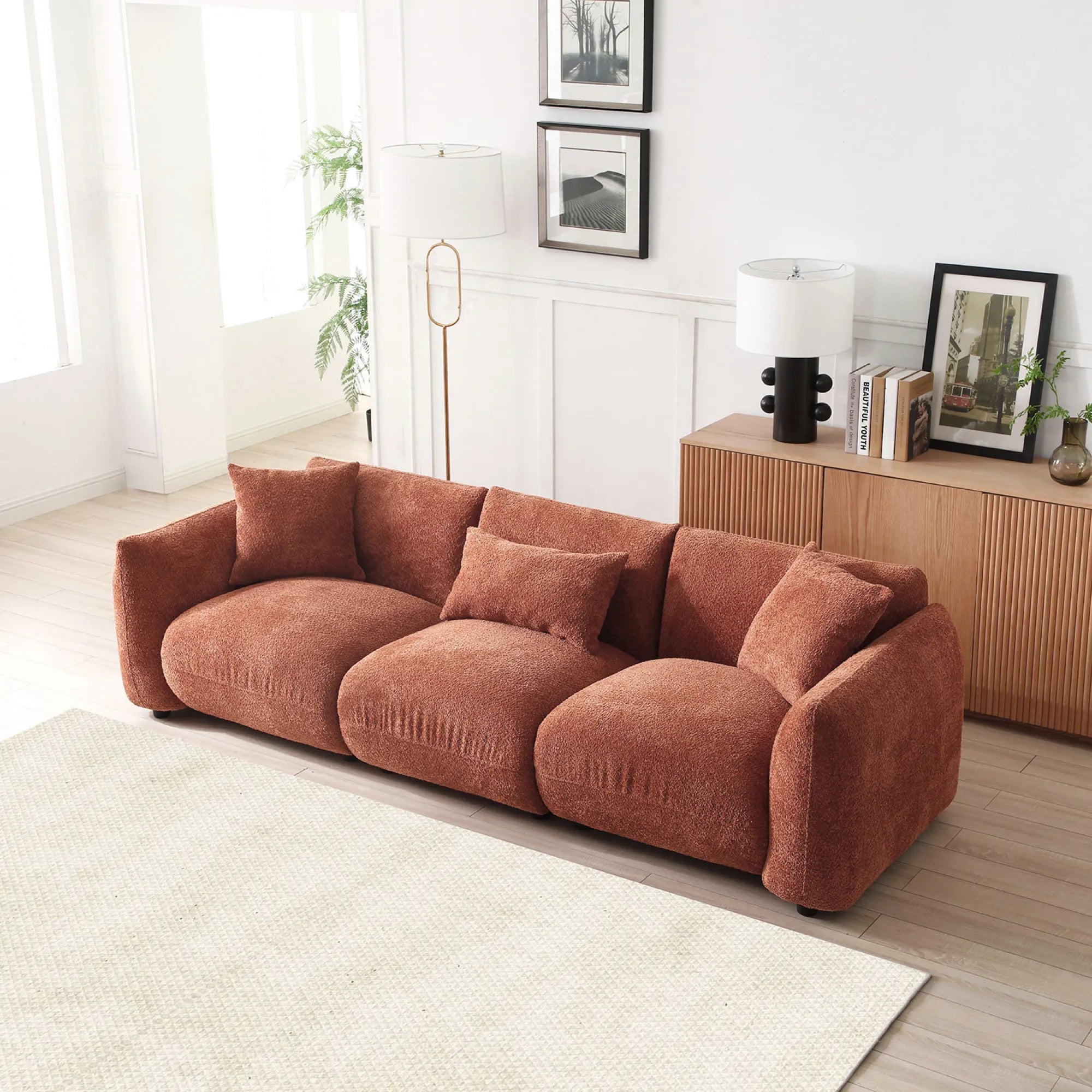 3 Seater Mid Century Modern Boucle Sofa