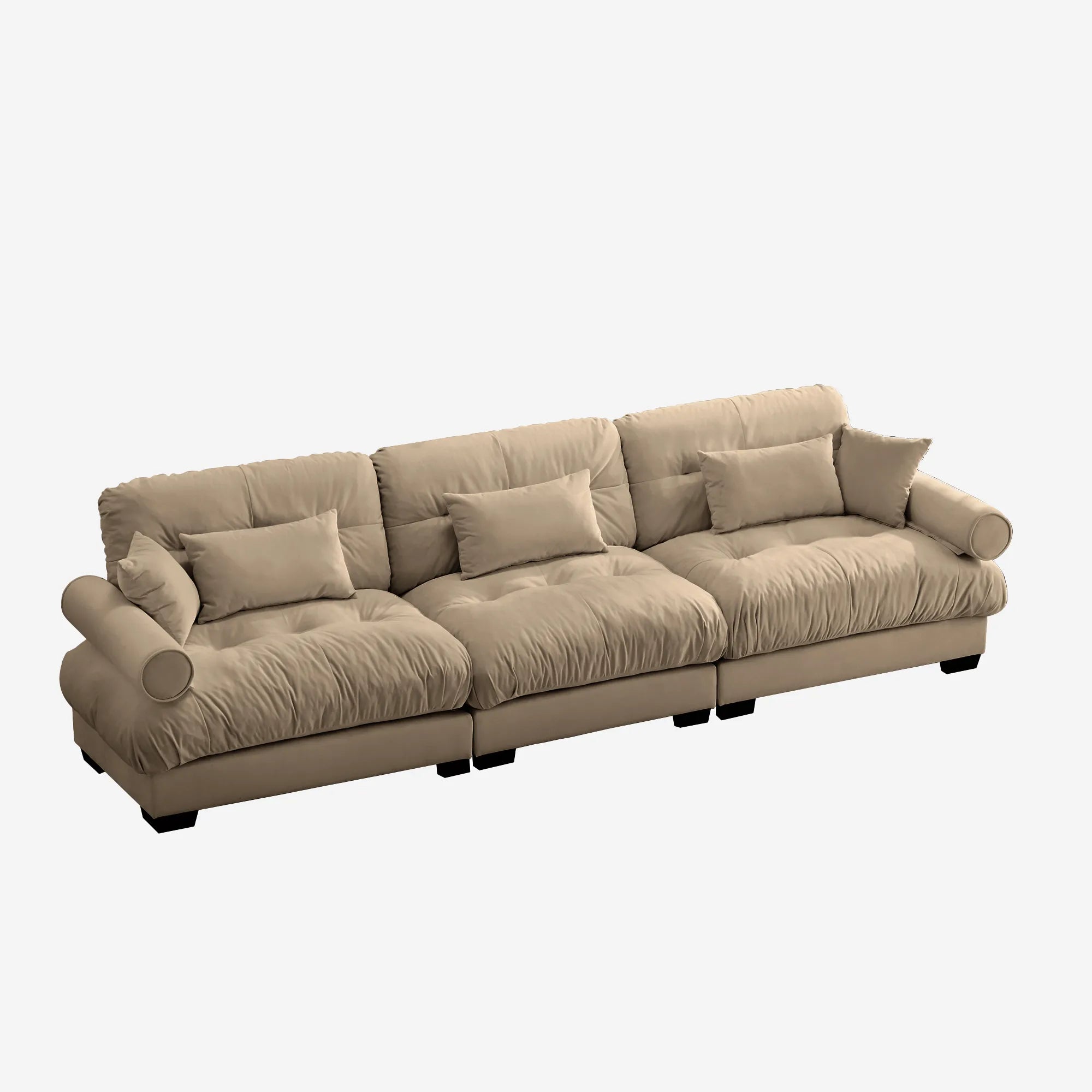 3 Seater Oversized Velvet Sectional Sofa with Movable Ottoman and Bolstered Armrests