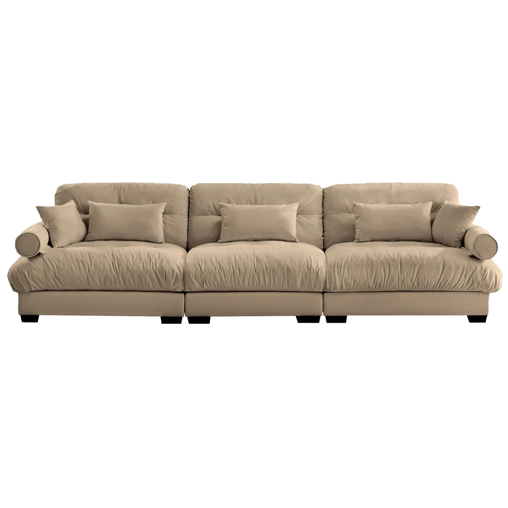 3 Seater Oversized Velvet Sectional Sofa with Movable Ottoman and Bolstered Armrests