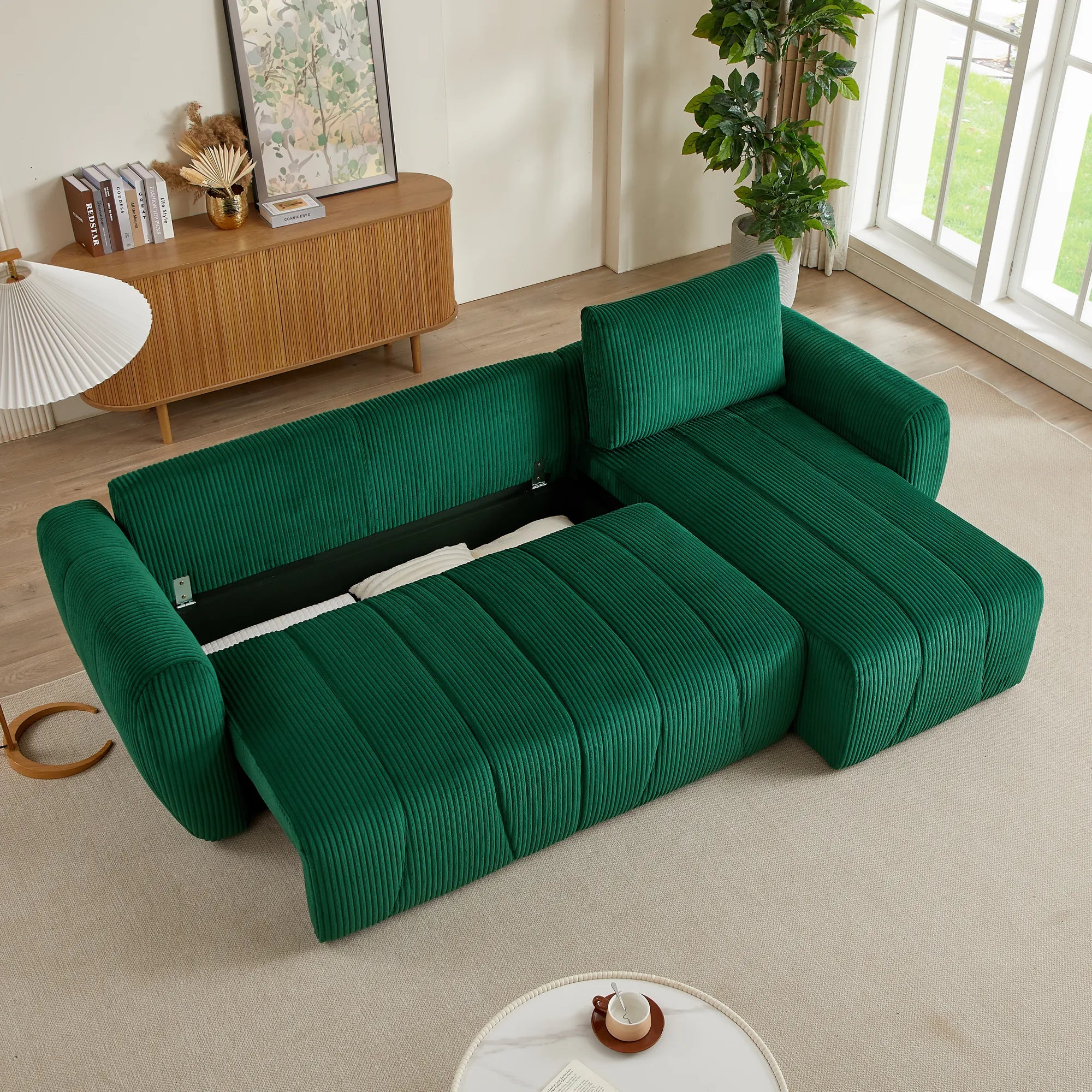 3 Seater Fabric Convertible Modern Sectional Sleeper Sofa Bed