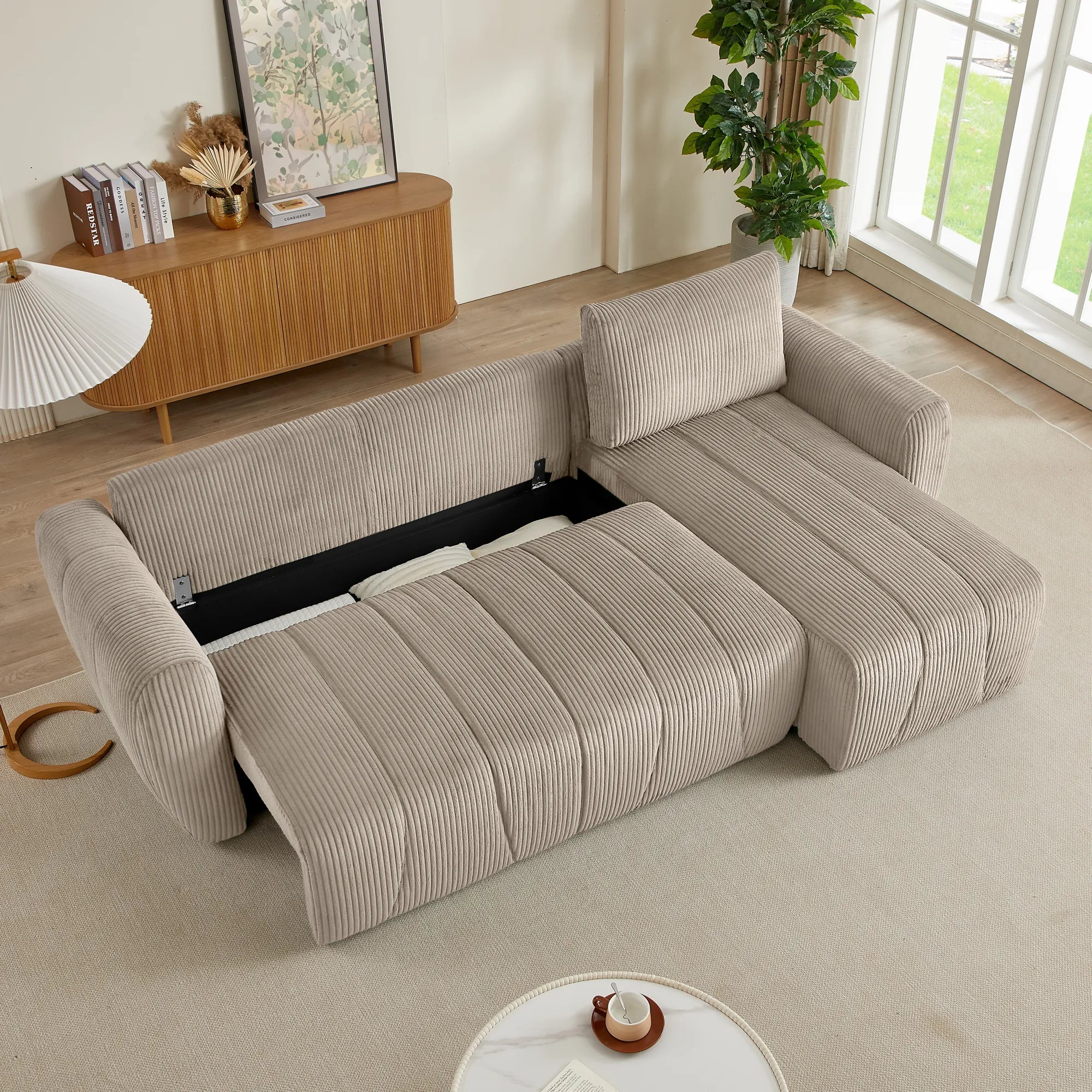 3 Seater Fabric Convertible Modern Sectional Sleeper Sofa Bed