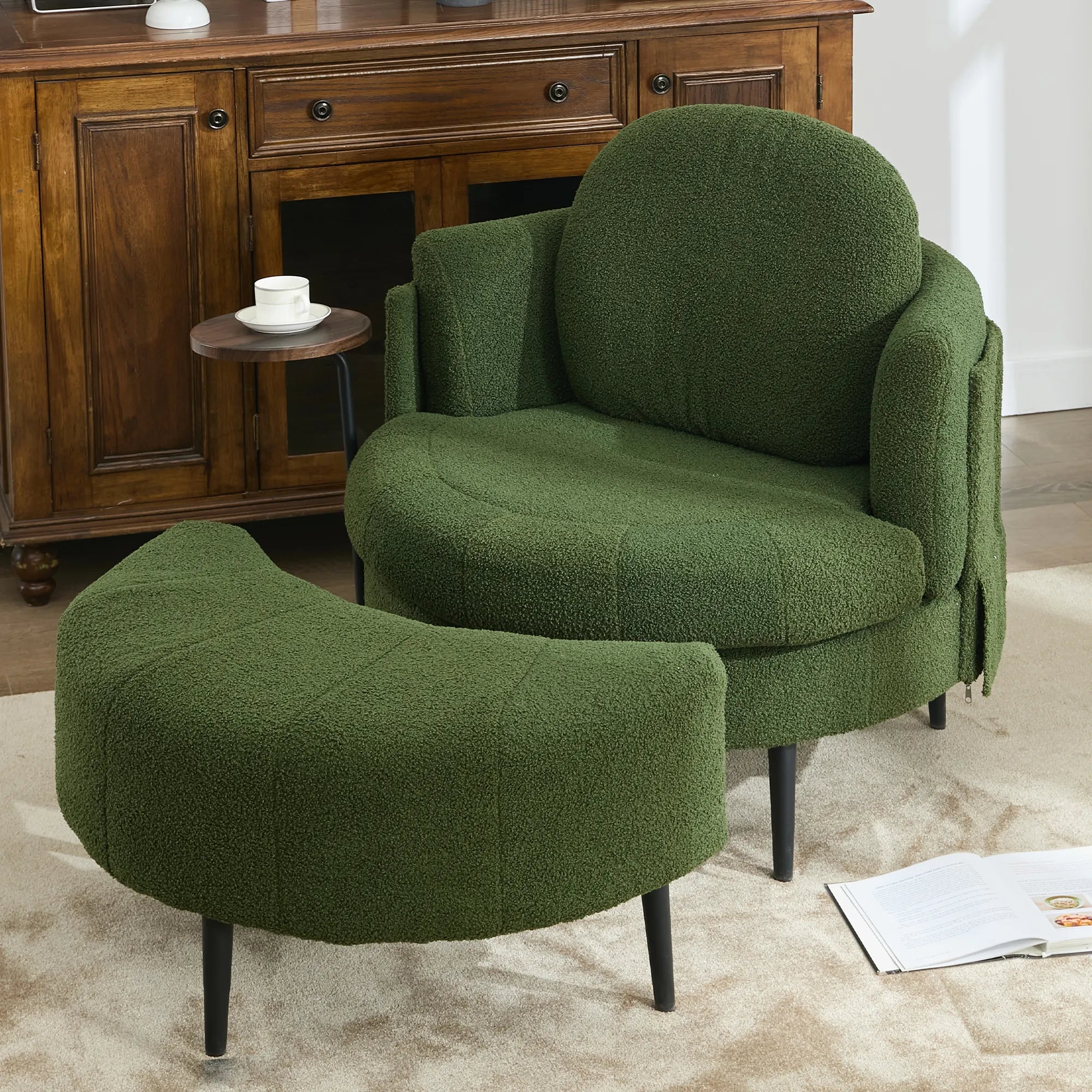 42" Lamb Velvet Sofa Chair With Cresent Footstool