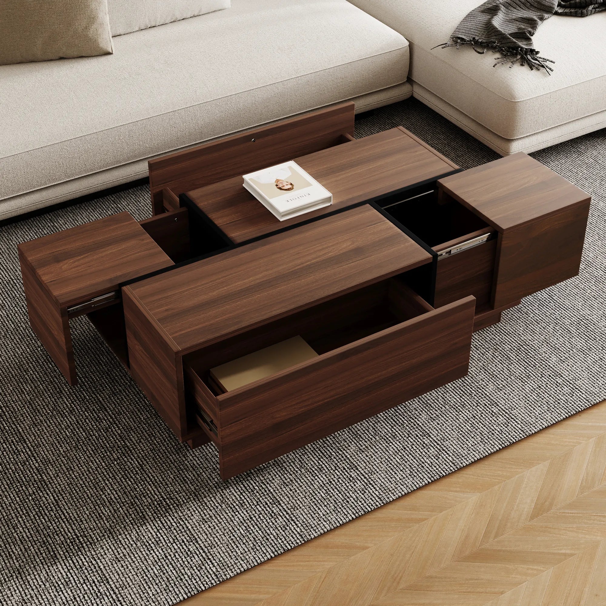 47" Rectangular Sliding Top Coffee Table with Hidden Storage