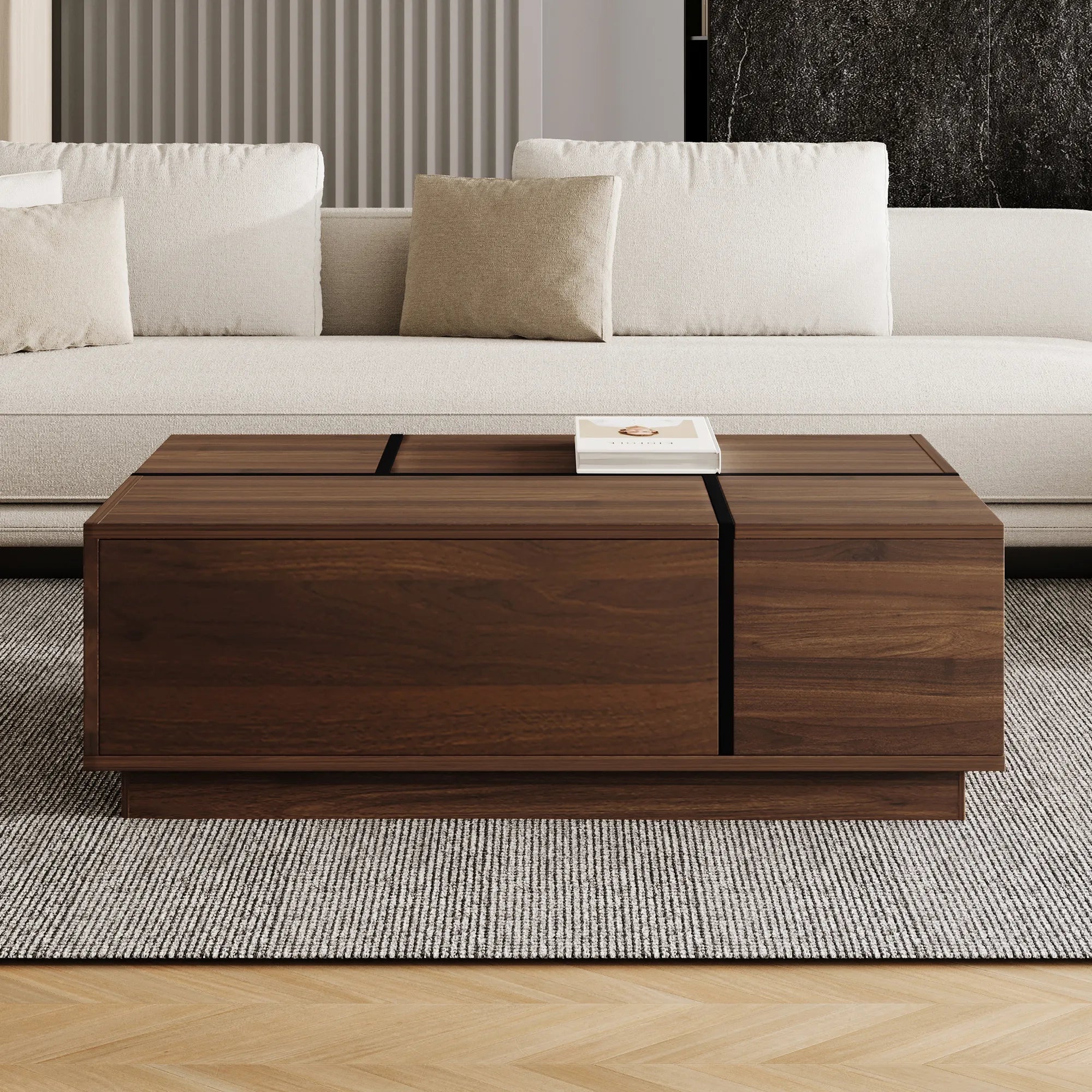 47" Rectangular Sliding Top Coffee Table with Hidden Storage