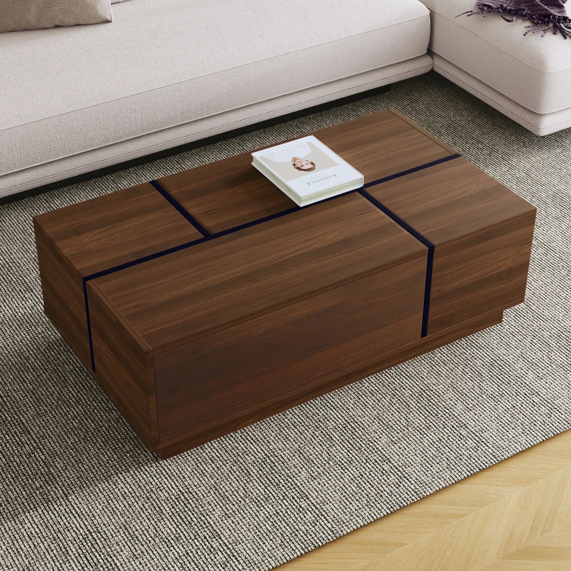 47" Rectangular Sliding Top Coffee Table with Hidden Storage