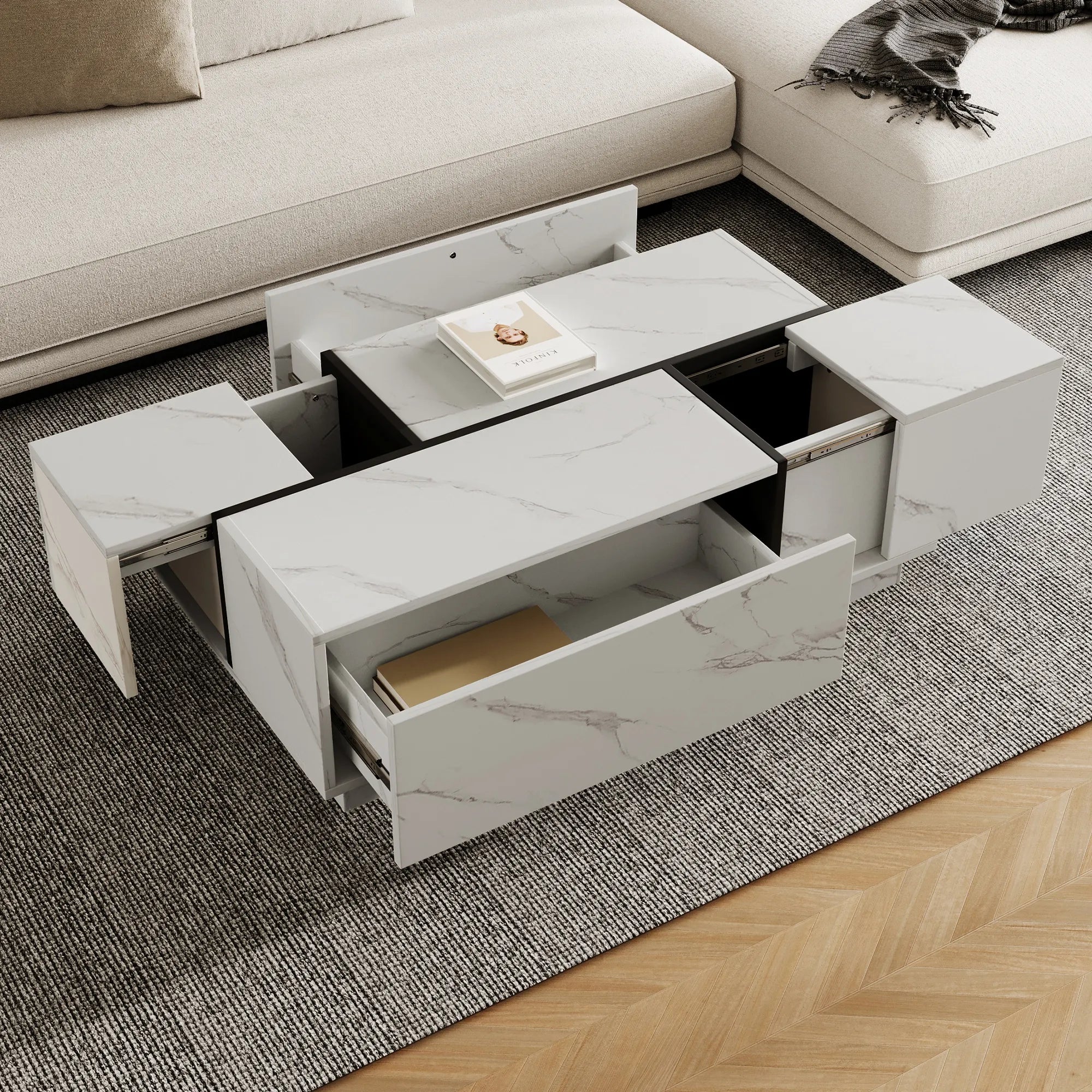 47" Rectangular Sliding Top Coffee Table with Hidden Storage