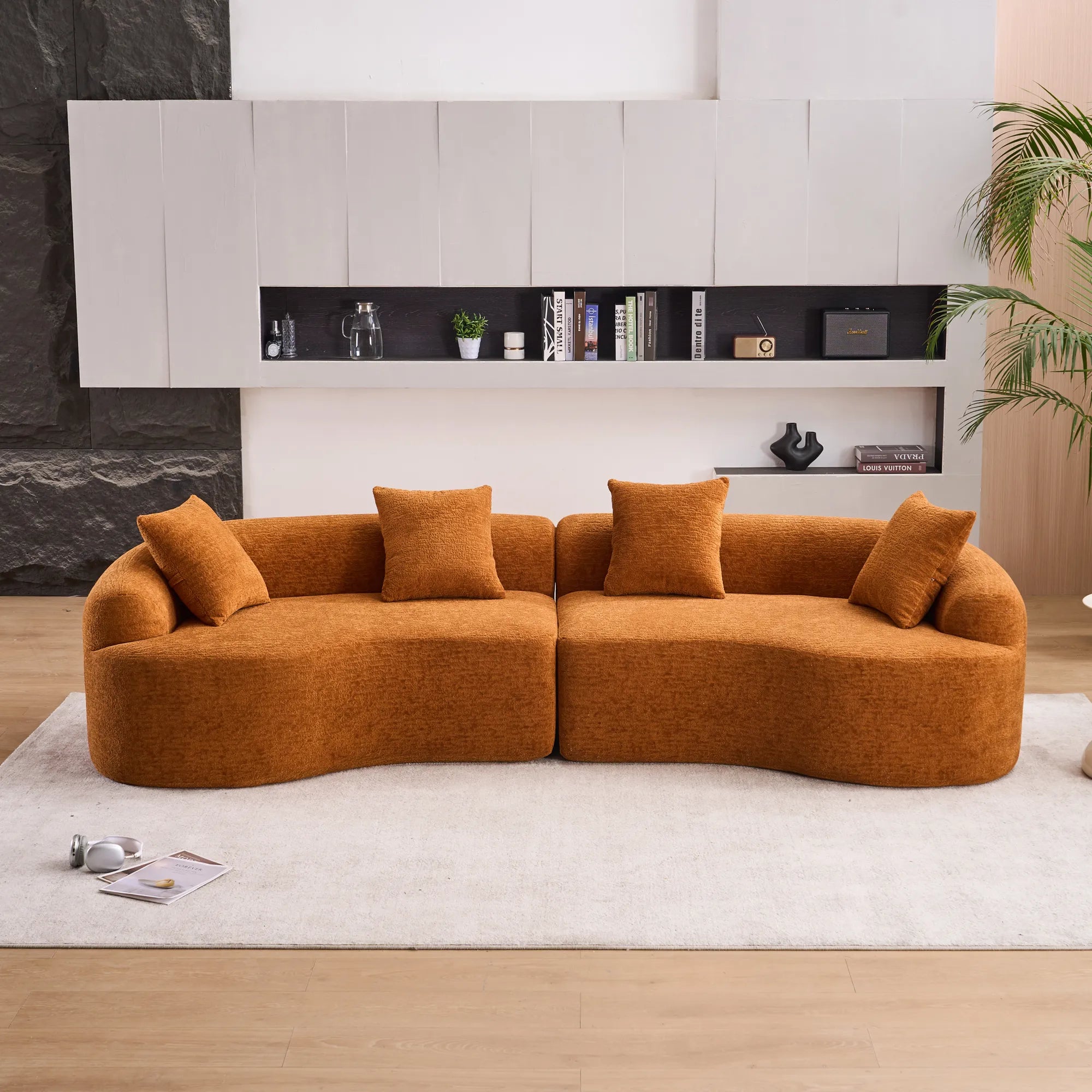 4 Seater Chenille Fabric Full Sponge Legless Compressed Sectional Sofa